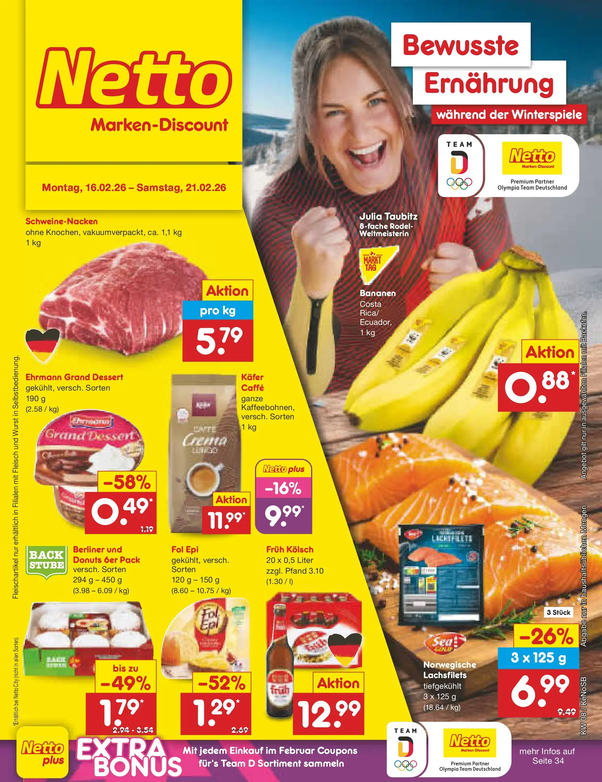 Netto Marken-Discount prospekt Bonn	 (ab 15.02.2026) » Angebote | Seite: 1 | Produkte: Berliner, Ehrmann grand dessert, Wurst, Fleisch
