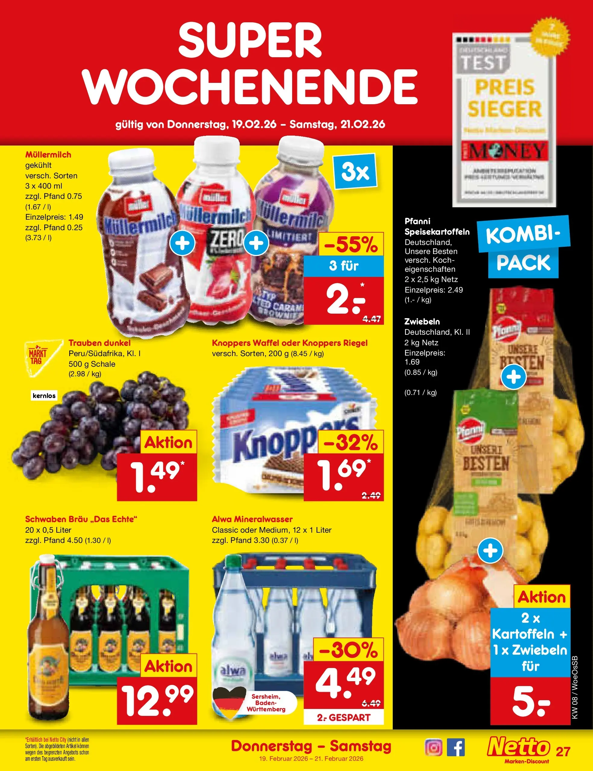 Netto Marken-Discount prospekt Gemmingen	 (ab 15.02.2026) » Angebote | Seite: 41 | Produkte: Mineralwasser, Kartoffeln, Zwiebeln, Müllermilch