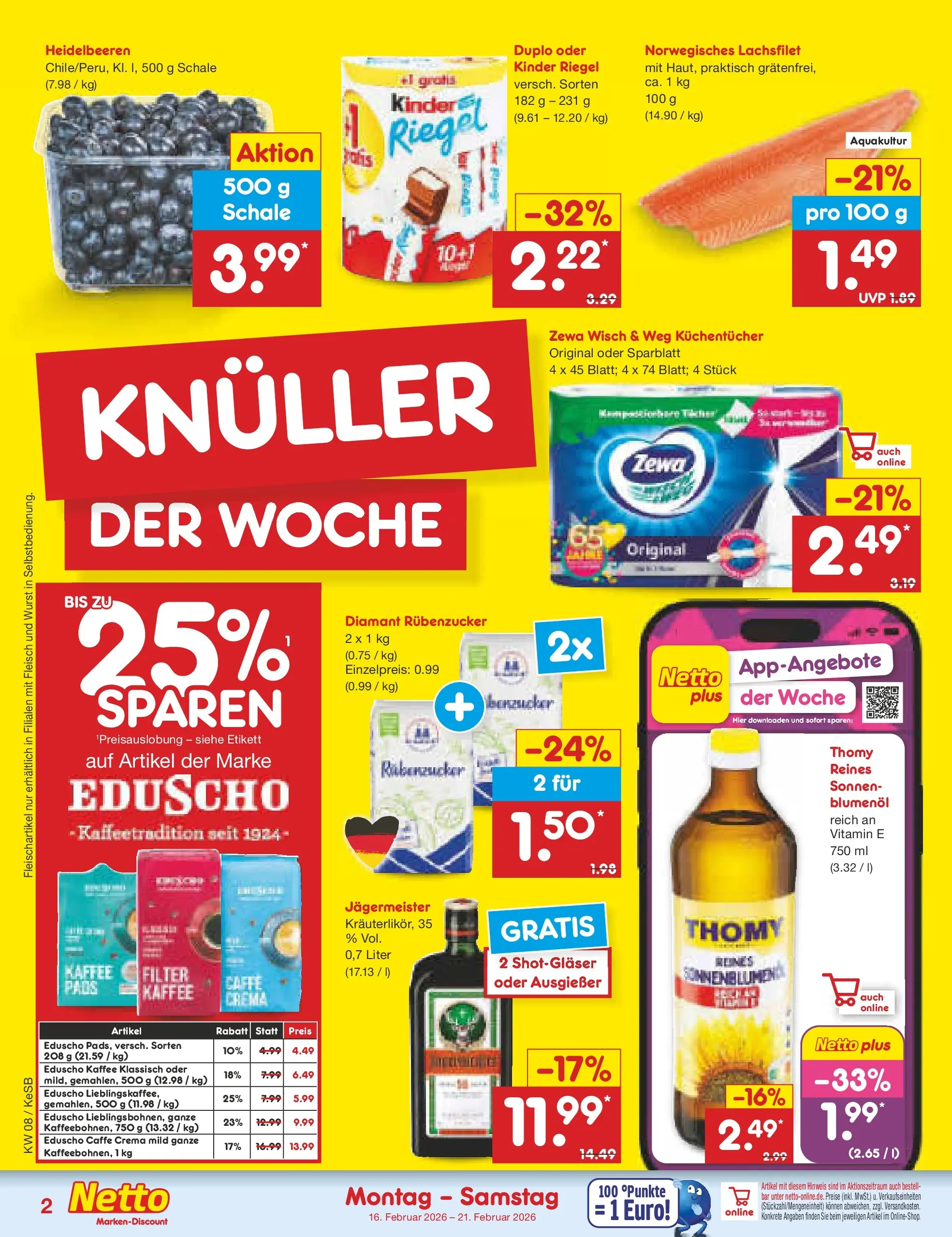 Netto Marken-Discount prospekt Kruft	 (ab 15.02.2026) » Angebote | Seite: 2 | Produkte: Jägermeister, Wurst, Fleisch, Eduscho