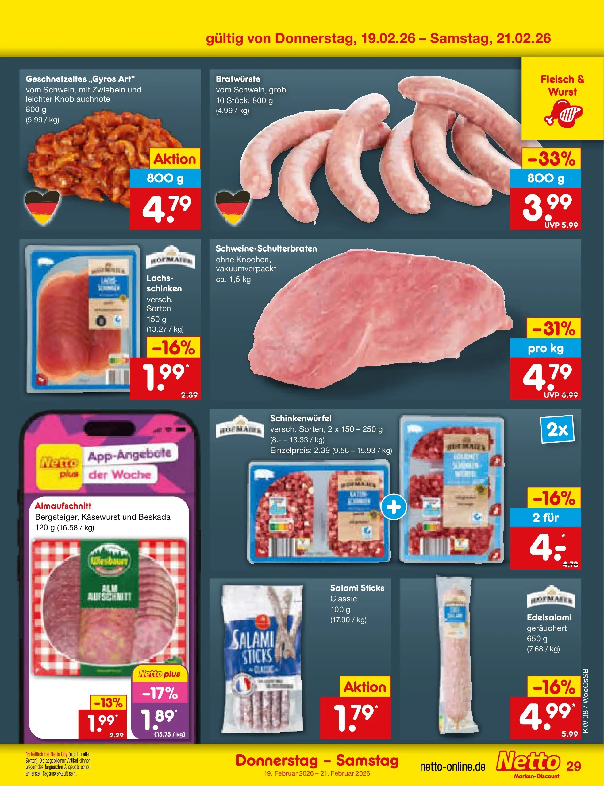 Netto Marken-Discount prospekt Gemmingen	 (ab 15.02.2026) » Angebote | Seite: 43 | Produkte: Lachs, Zwiebeln, Wurst, Schinken