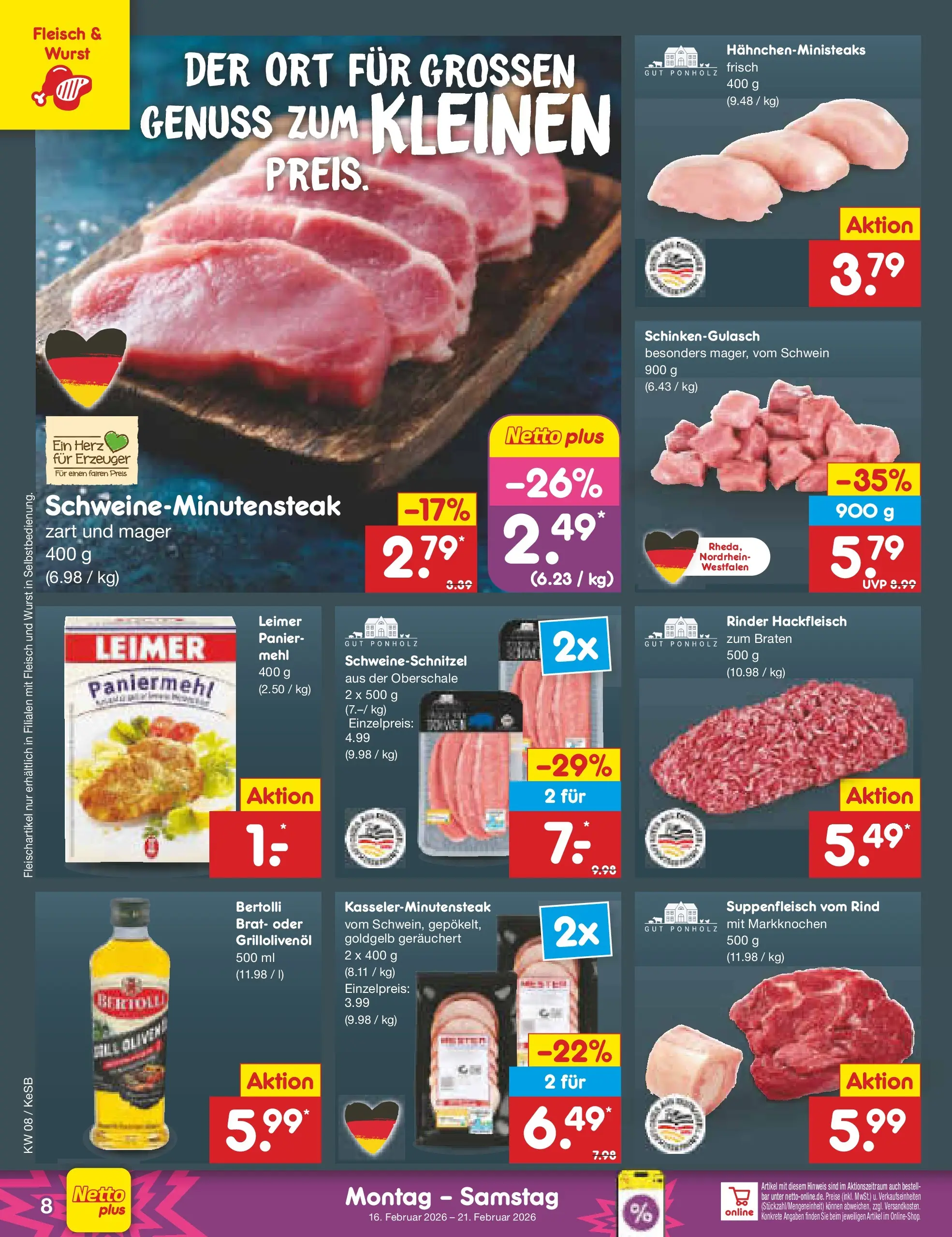 Netto Marken-Discount prospekt Kruft	 (ab 15.02.2026) » Angebote | Seite: 8 | Produkte: Suppenfleisch, Wurst, Fleisch, Hackfleisch