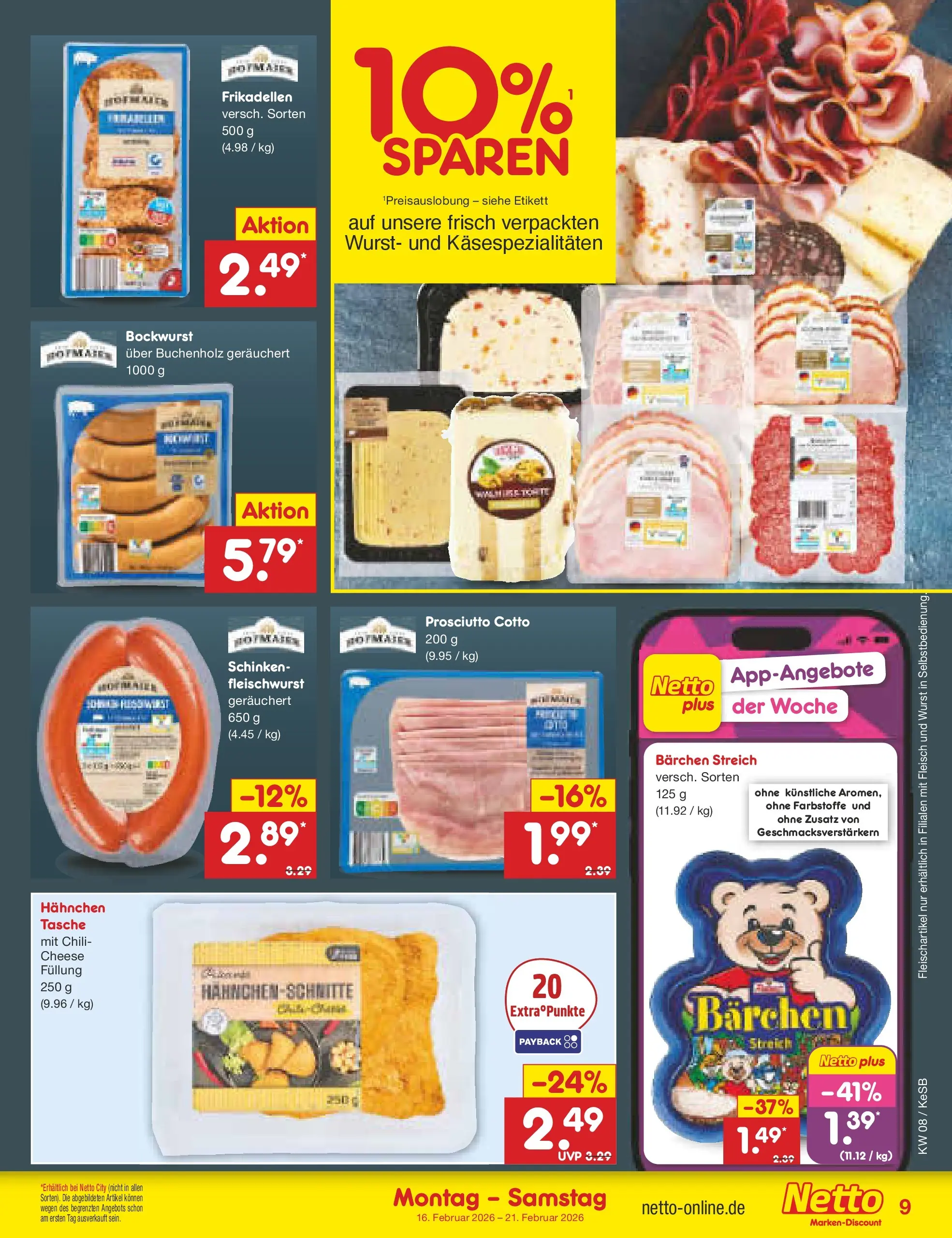 Netto Marken-Discount prospekt Kruft	 (ab 15.02.2026) » Angebote | Seite: 9 | Produkte: Tasche, Bockwurst, Wurst, Fleisch