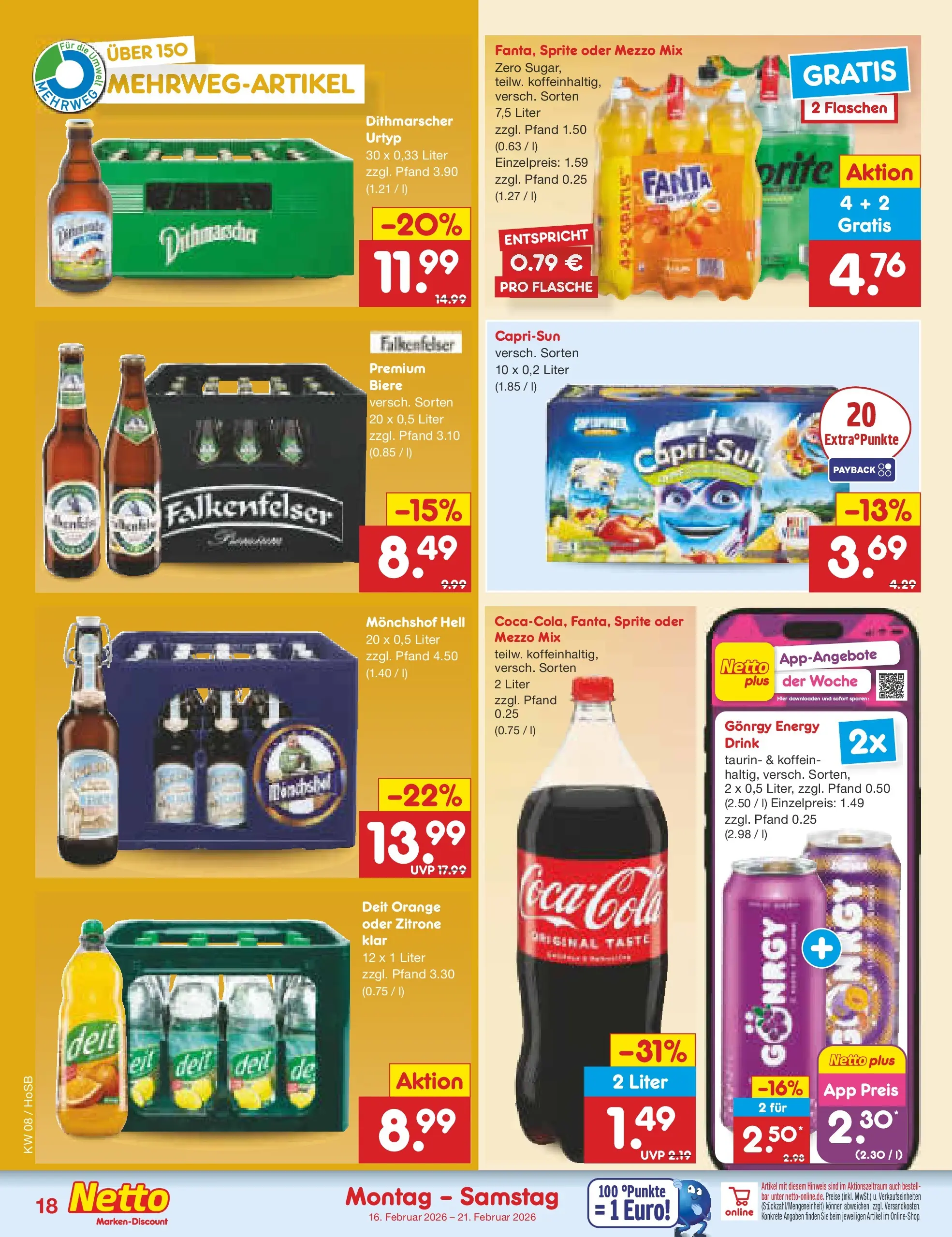 Netto Marken-Discount prospekt Hannover	 (ab 16.02.2026) » Angebote | Seite: 22 | Produkte: Mezzo mix, Fanta, Energy, Zitrone