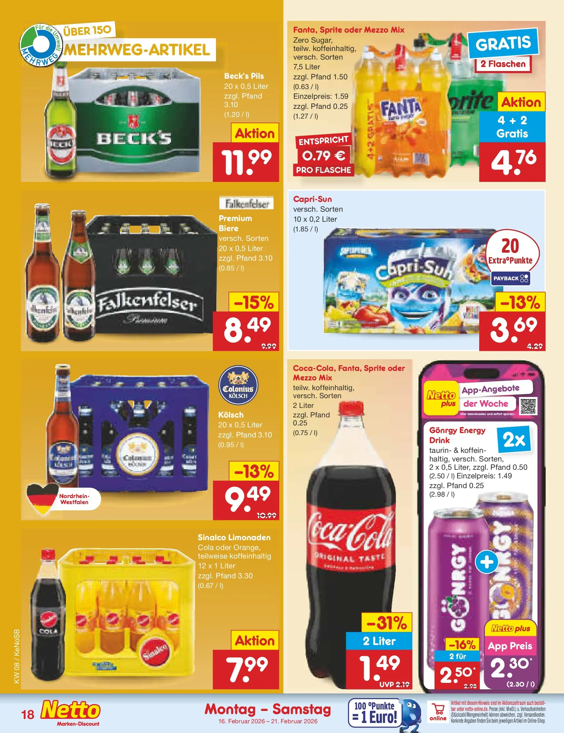 Netto Marken-Discount prospekt Bonn	 (ab 15.02.2026) » Angebote | Seite: 22 | Produkte: Fanta, Sprite, Cola, Energy