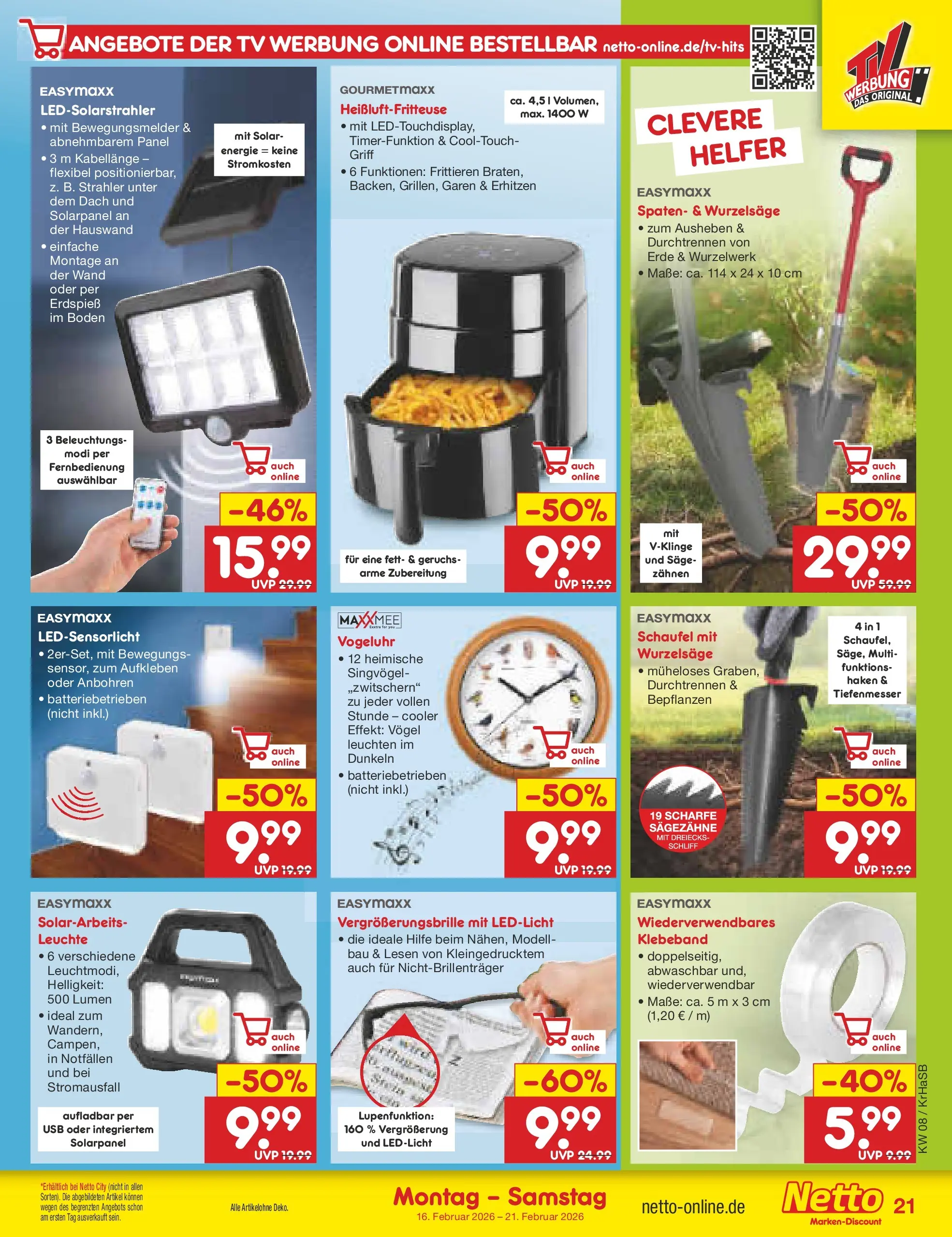Netto Marken-Discount prospekt Wuppertal	 (ab 16.02.2026) » Angebote | Seite: 29 | Produkte: USB, Heißluftfritteuse, TV