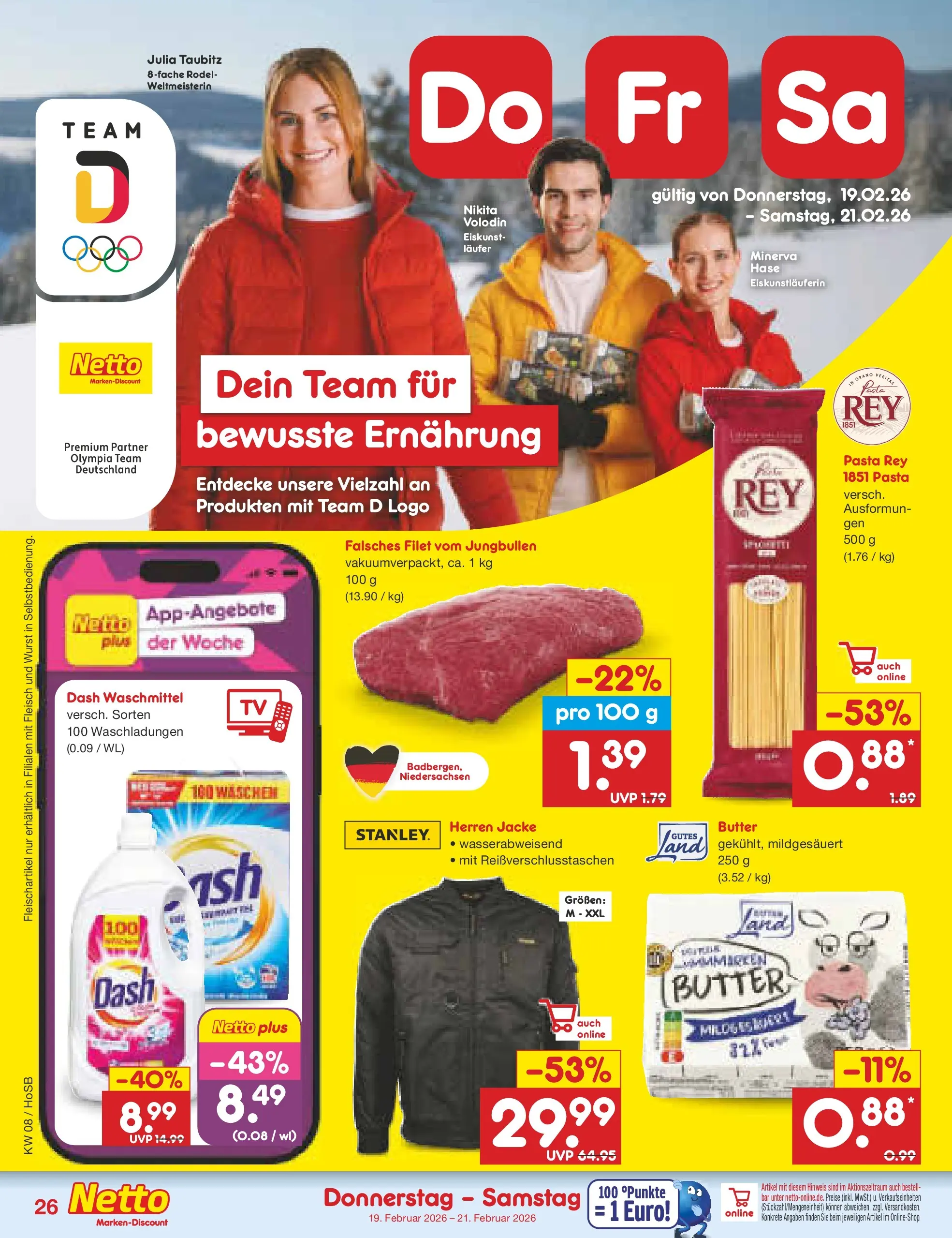Netto Marken-Discount prospekt Hannover	 (ab 16.02.2026) » Angebote | Seite: 40 | Produkte: Butter, Waschmittel, Jacke, Pasta