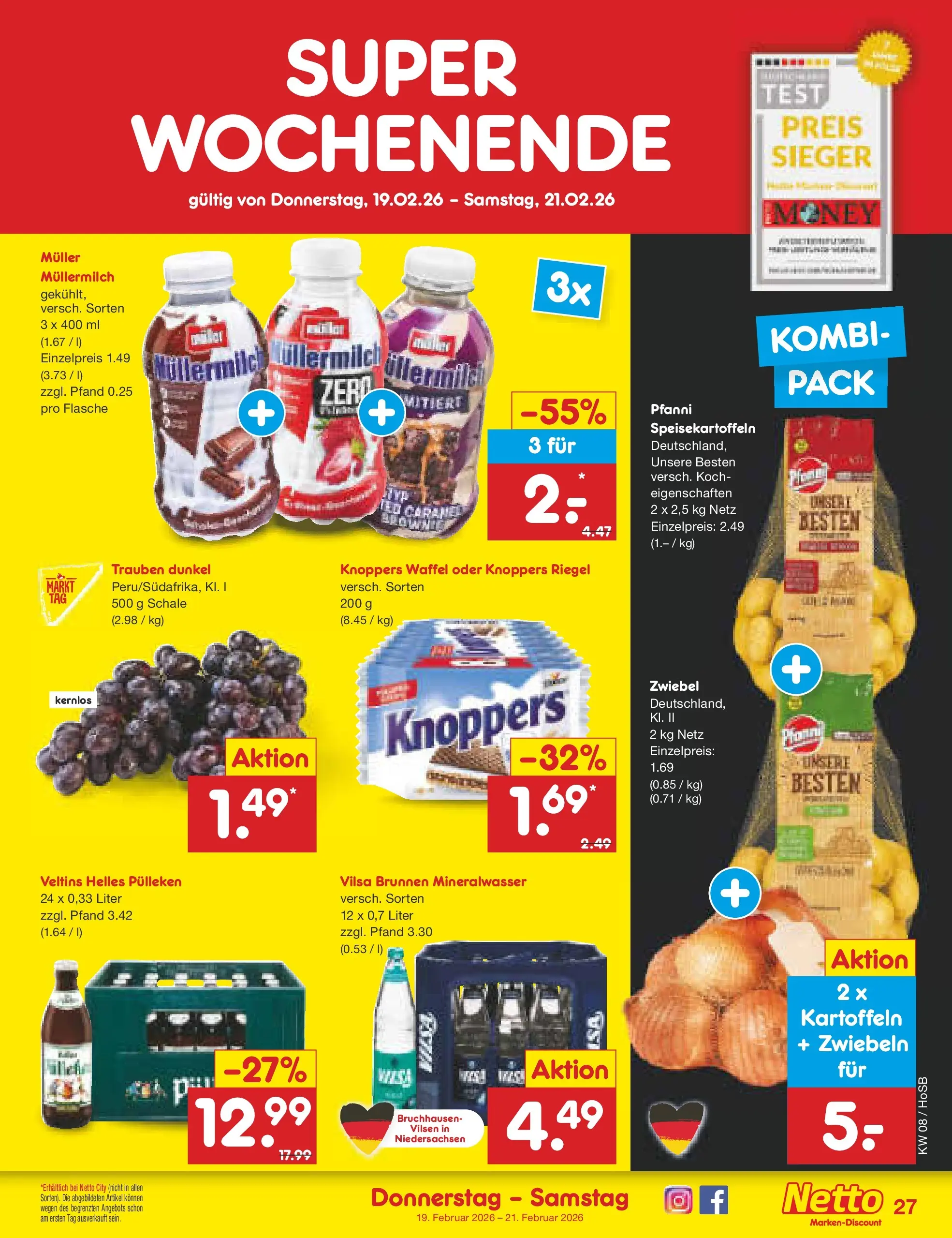 Netto Marken-Discount prospekt Hannover	 (ab 16.02.2026) » Angebote | Seite: 41 | Produkte: Helles pulleken, Kartoffeln, Knoppers, Müllermilch