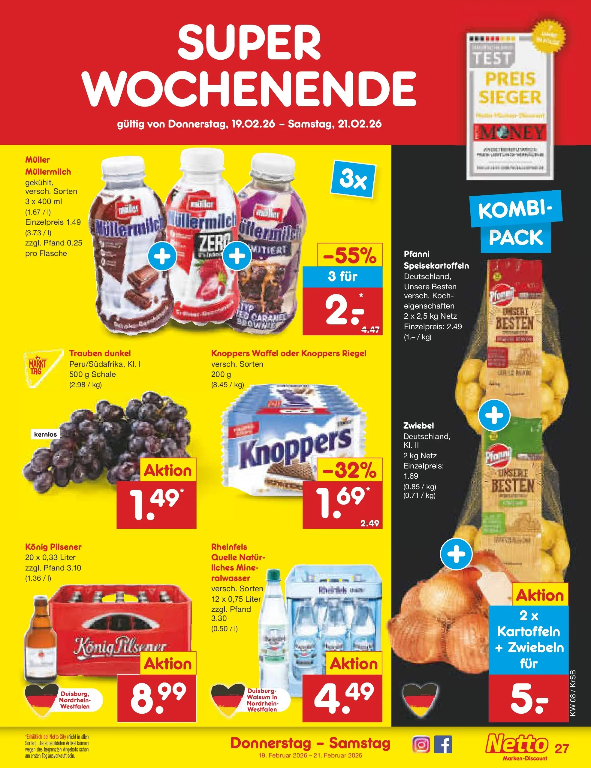 Netto Marken-Discount prospekt Jüchen	 (ab 16.02.2026) » Angebote | Seite: 41 | Produkte: Konig pilsener, Zwiebeln, Müllermilch, Muller mullermilch