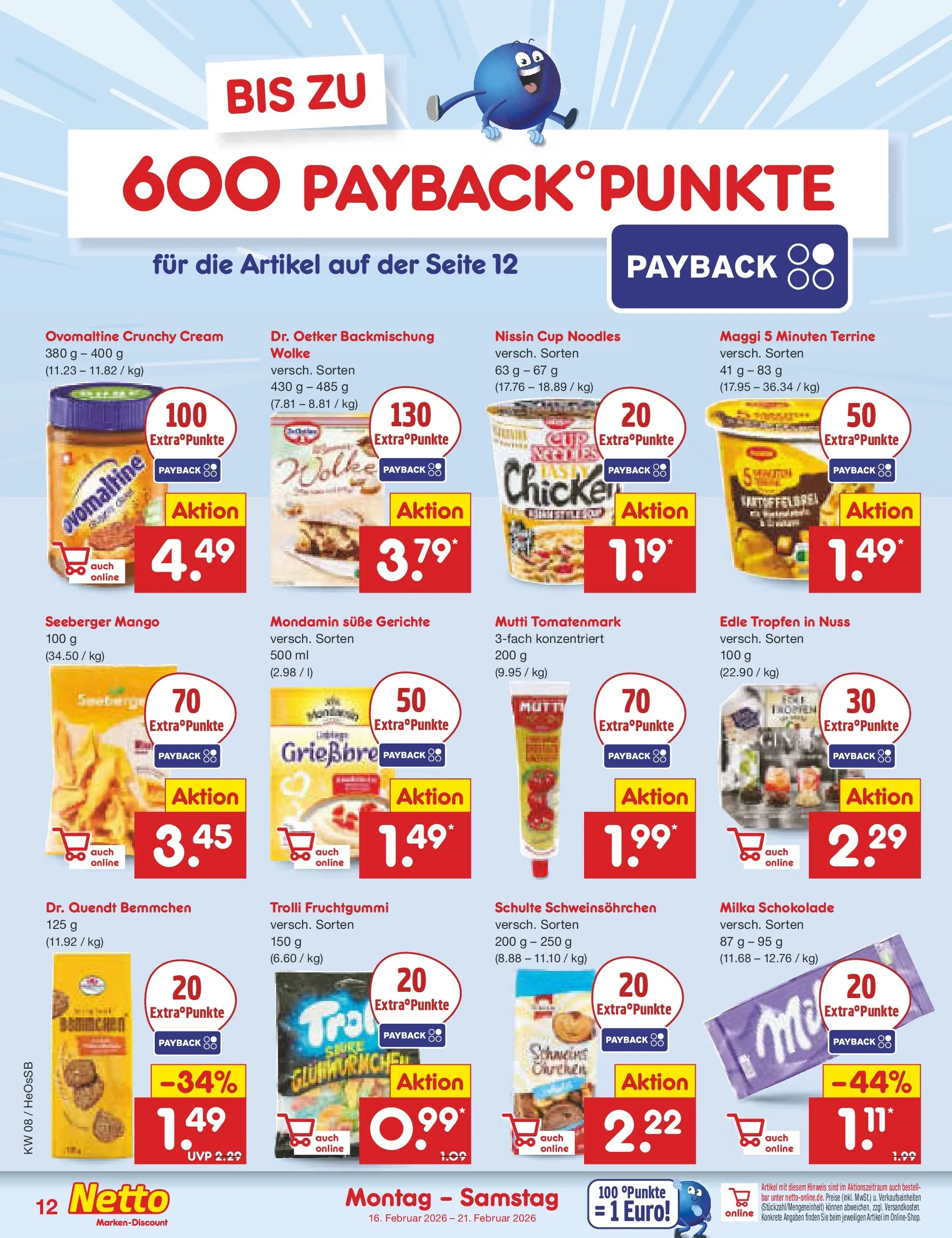 Netto Marken-Discount prospekt Kröpelin	 (ab 16.02.2026) » Angebote | Seite: 12 | Produkte: Ovomaltine, Maggi, Milka schokolade, Maggi 5 minuten terrine