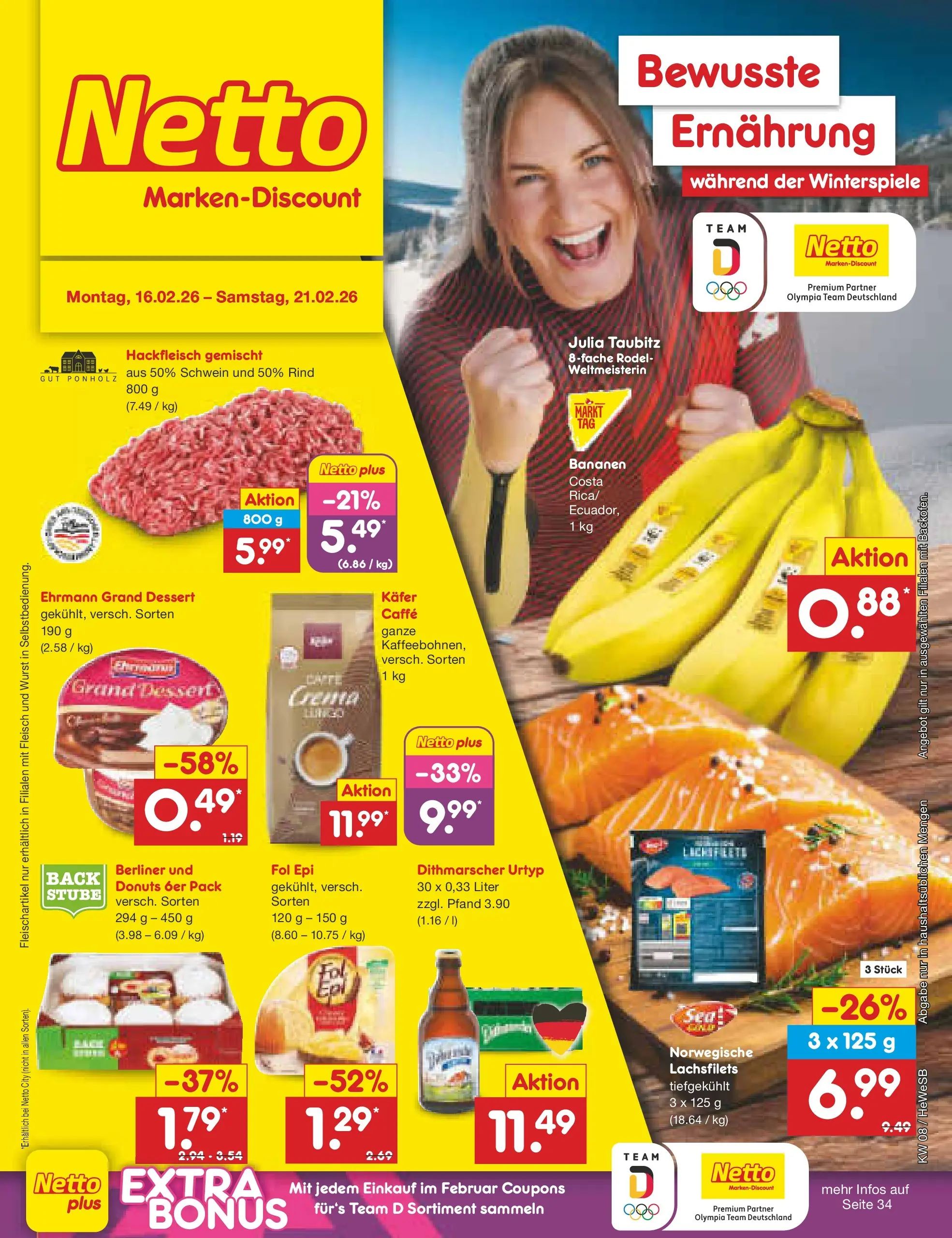 Netto Marken-Discount prospekt Hamburg	 (ab 15.02.2026) » Angebote | Seite: 1 | Produkte: Berliner, Ehrmann grand dessert, Fleisch, Hackfleisch