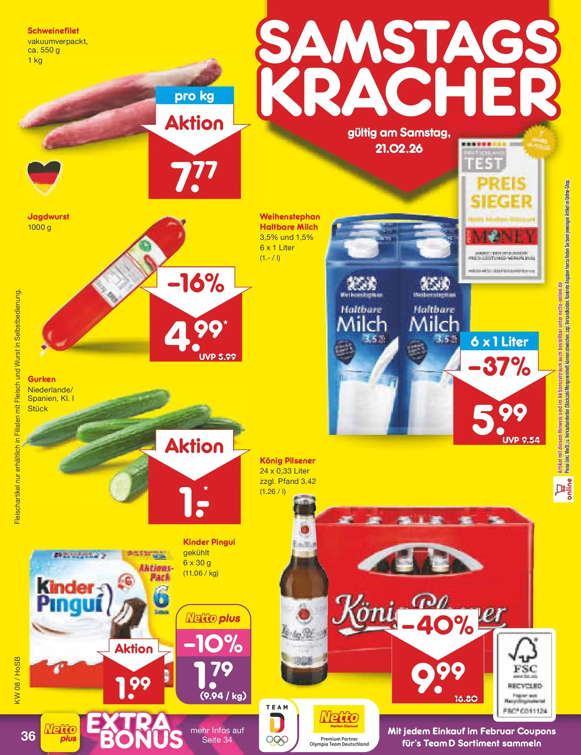 Netto Marken-Discount prospekt Hannover	 (ab 16.02.2026) » Angebote | Seite: 50 | Produkte: Konig pilsener, Haltbare milch, Wurst, Fleisch