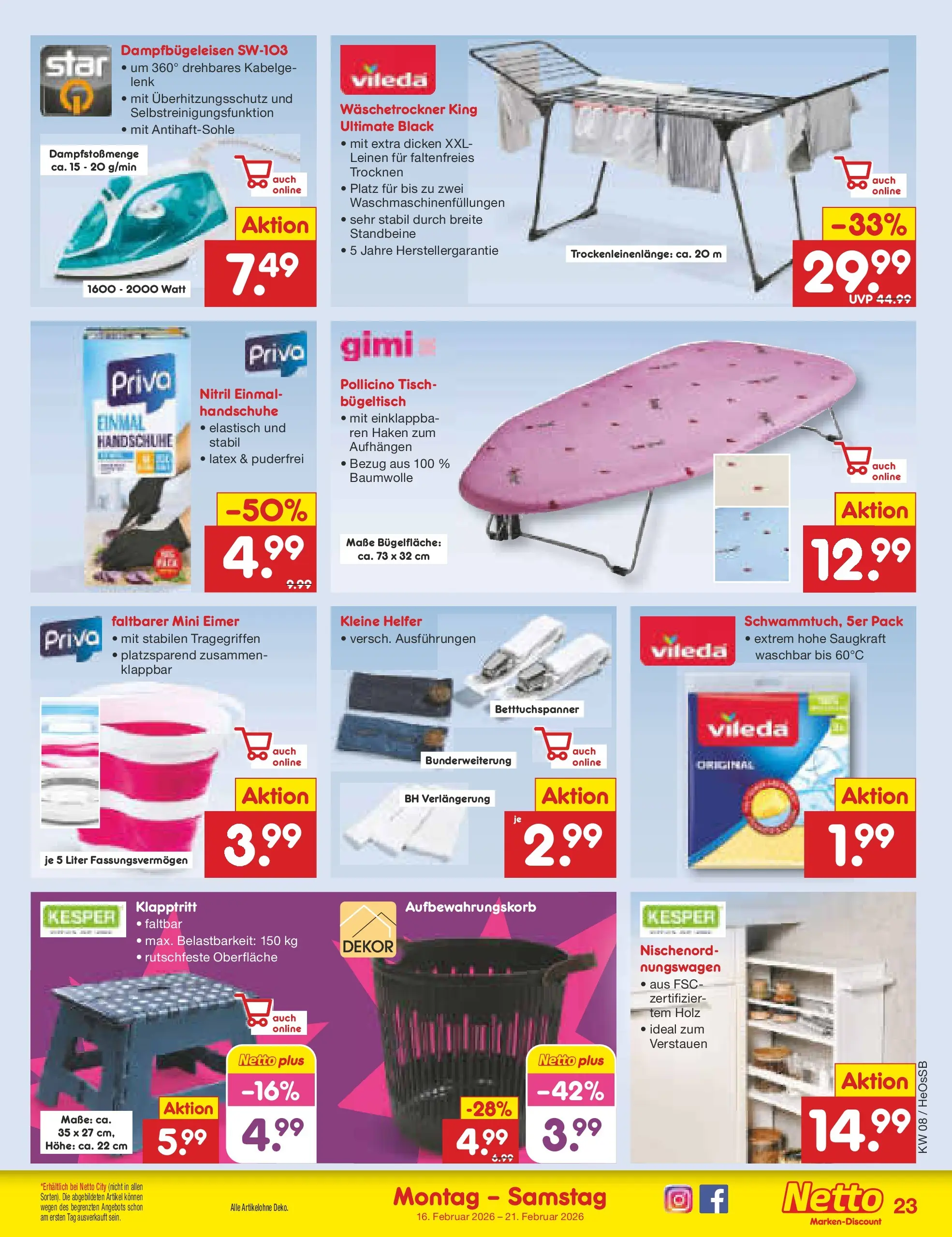 Netto Marken-Discount prospekt Kröpelin	 (ab 16.02.2026) » Angebote | Seite: 29 | Produkte: Tisch, BH, Handschuhe