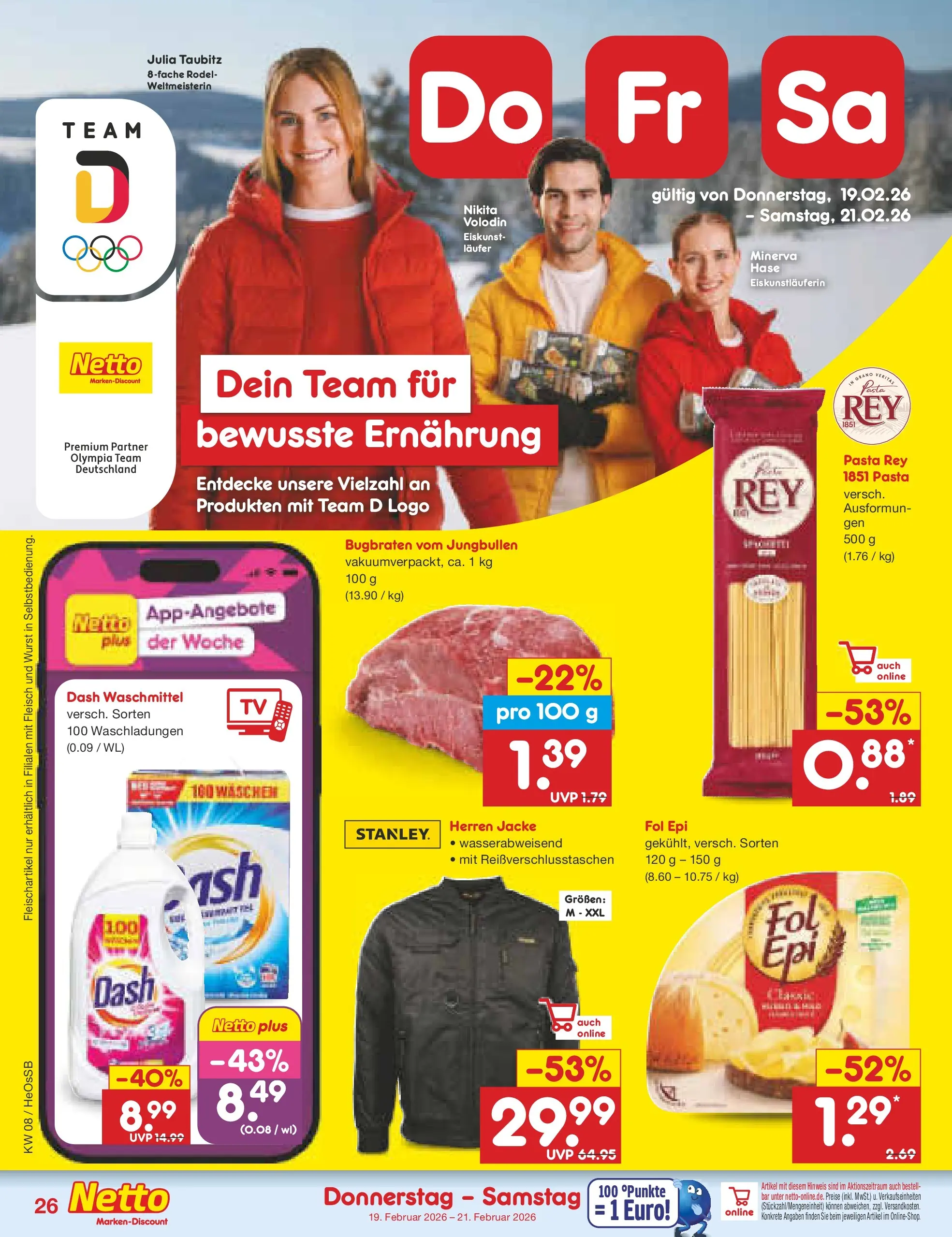 Netto Marken-Discount prospekt Kröpelin	 (ab 16.02.2026) » Angebote | Seite: 32 | Produkte: Waschmittel, Wurst, Pasta, Fleisch