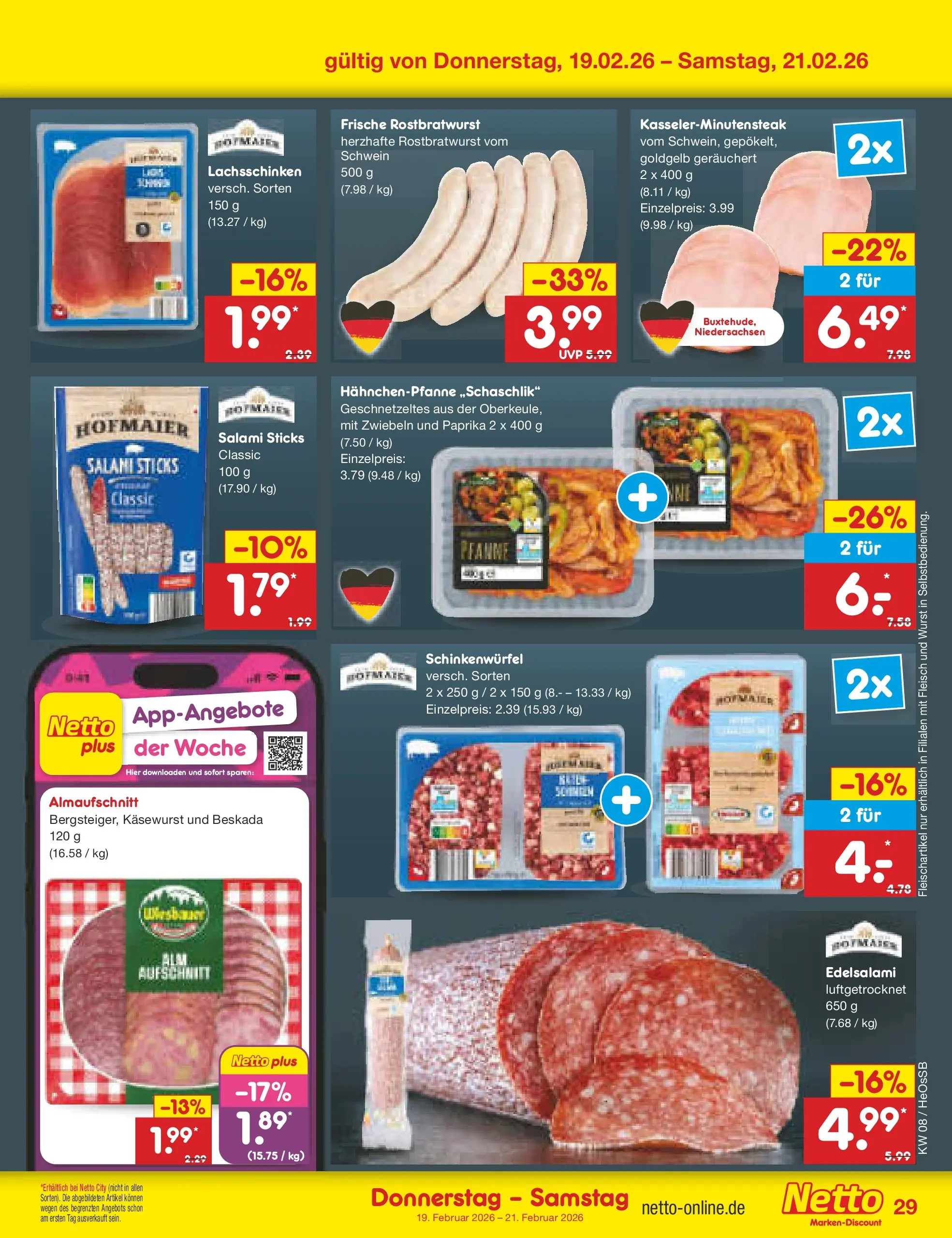 Netto Marken-Discount prospekt Kröpelin	 (ab 16.02.2026) » Angebote | Seite: 35 | Produkte: Zwiebeln, Wurst, Salami, Fleisch