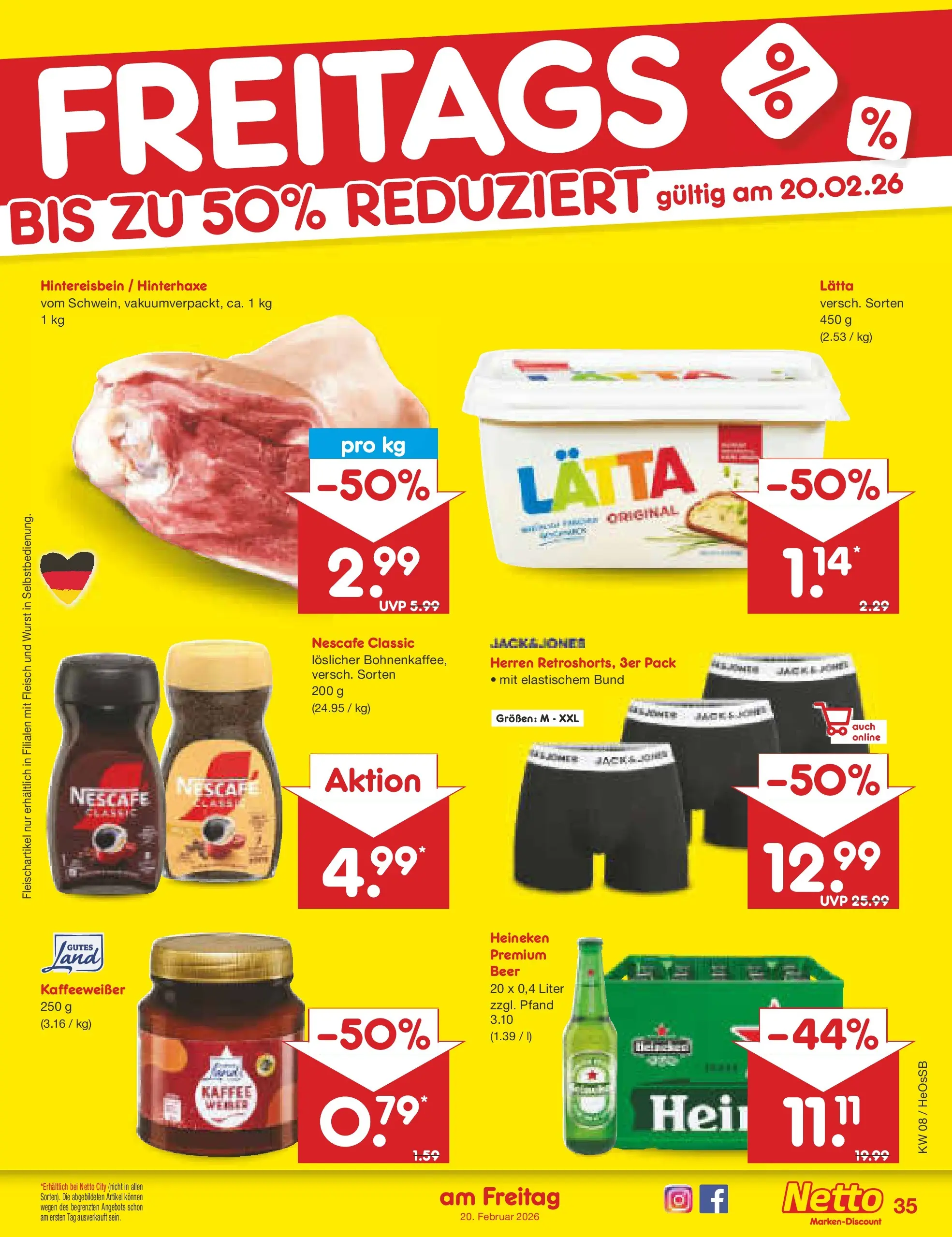 Netto Marken-Discount prospekt Kröpelin	 (ab 16.02.2026) » Angebote | Seite: 41 | Produkte: Heineken, Wurst, Jacke, Fleisch