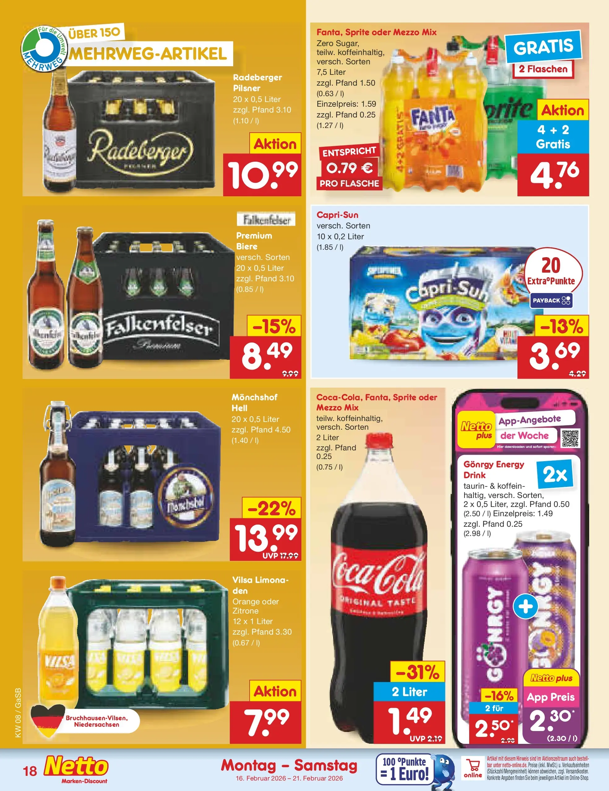 Netto Marken-Discount prospekt Bremen-Lesum	 (ab 16.02.2026) » Angebote | Seite: 22 | Produkte: Sprite, Cola, Energy, Zitrone