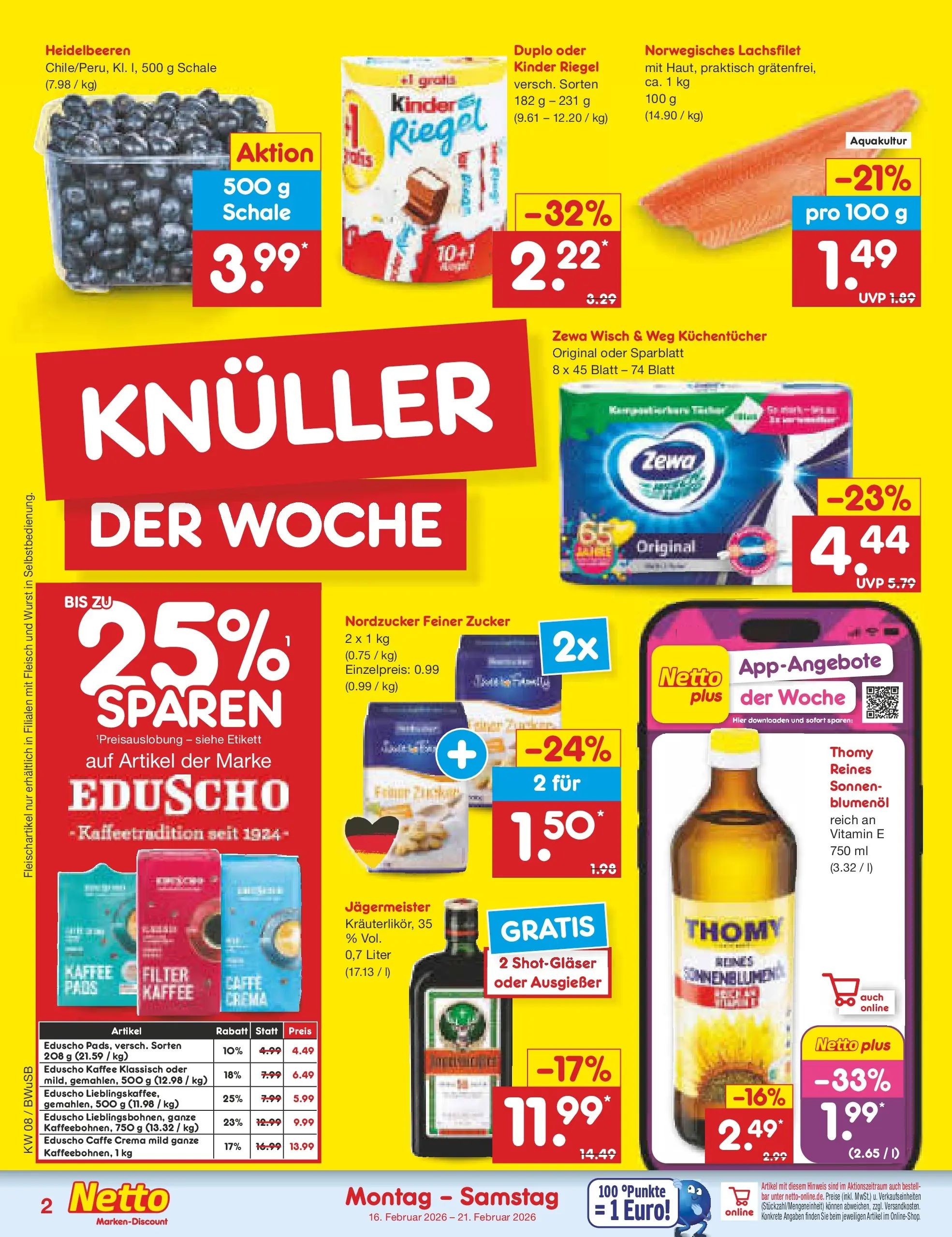 Netto Marken-Discount prospekt Stemwede-Dielingen	 (ab 15.02.2026) » Angebote | Seite: 2 | Produkte: Kaffee, Kinder riegel, Heidelbeeren, Jägermeister