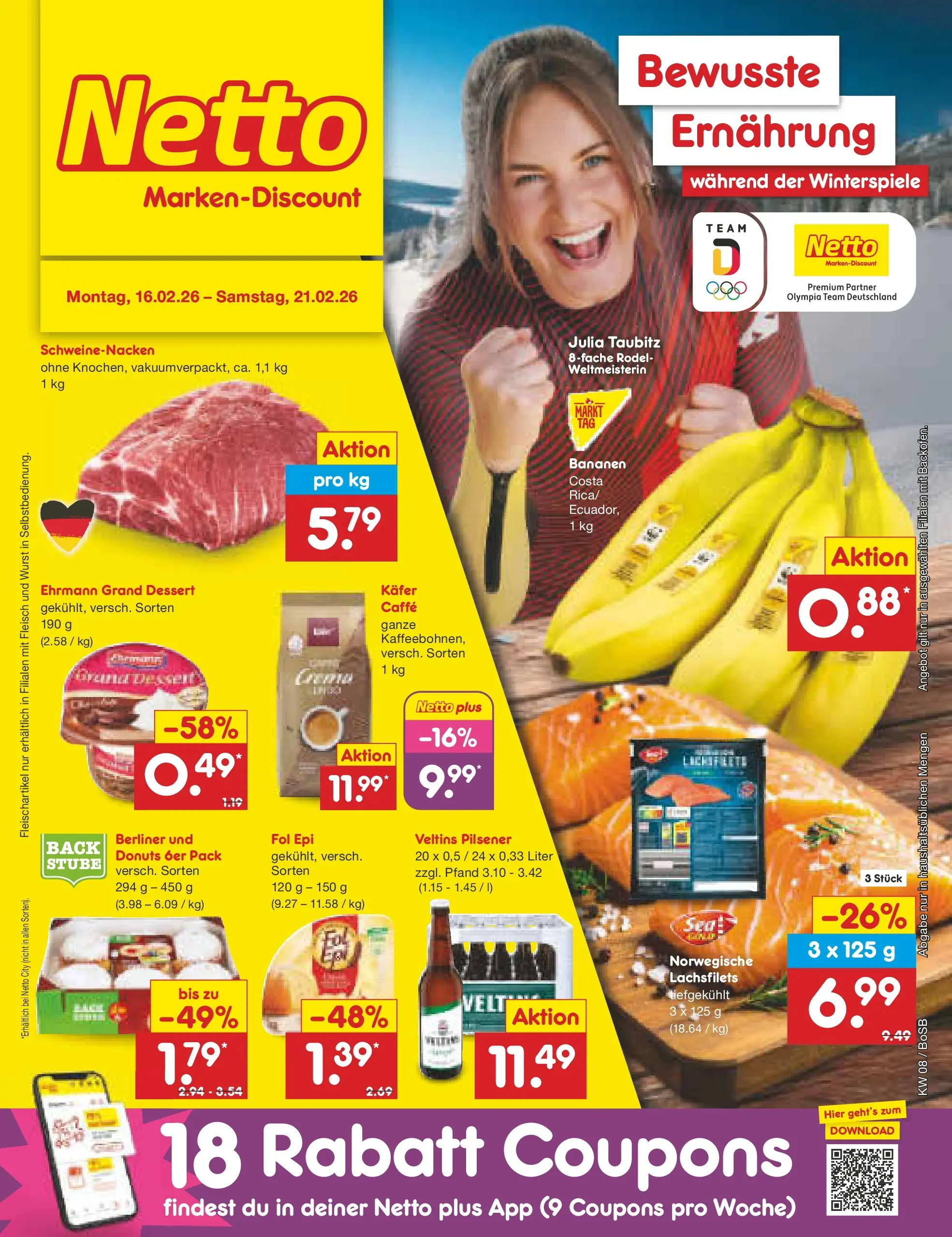 Netto Marken-Discount prospekt Stadtlohn	 (ab 15.02.2026) » Angebote | Seite: 1 | Produkte: Berliner, Schweinenacken, Wurst, Fleisch