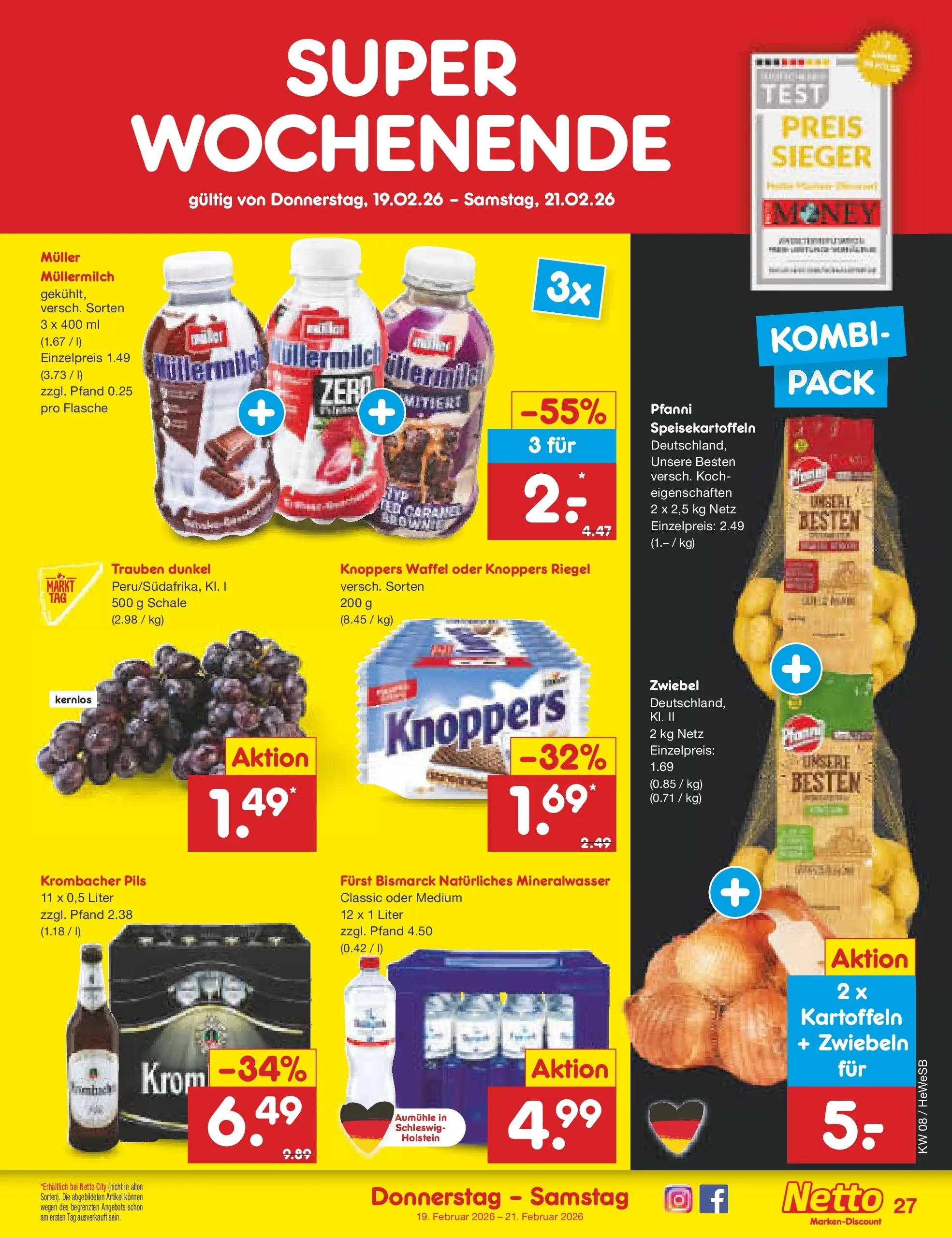 Netto Marken-Discount prospekt Hamburg	 (ab 15.02.2026) » Angebote | Seite: 35 | Produkte: Trauben, Mineralwasser, Knoppers, Krombacher