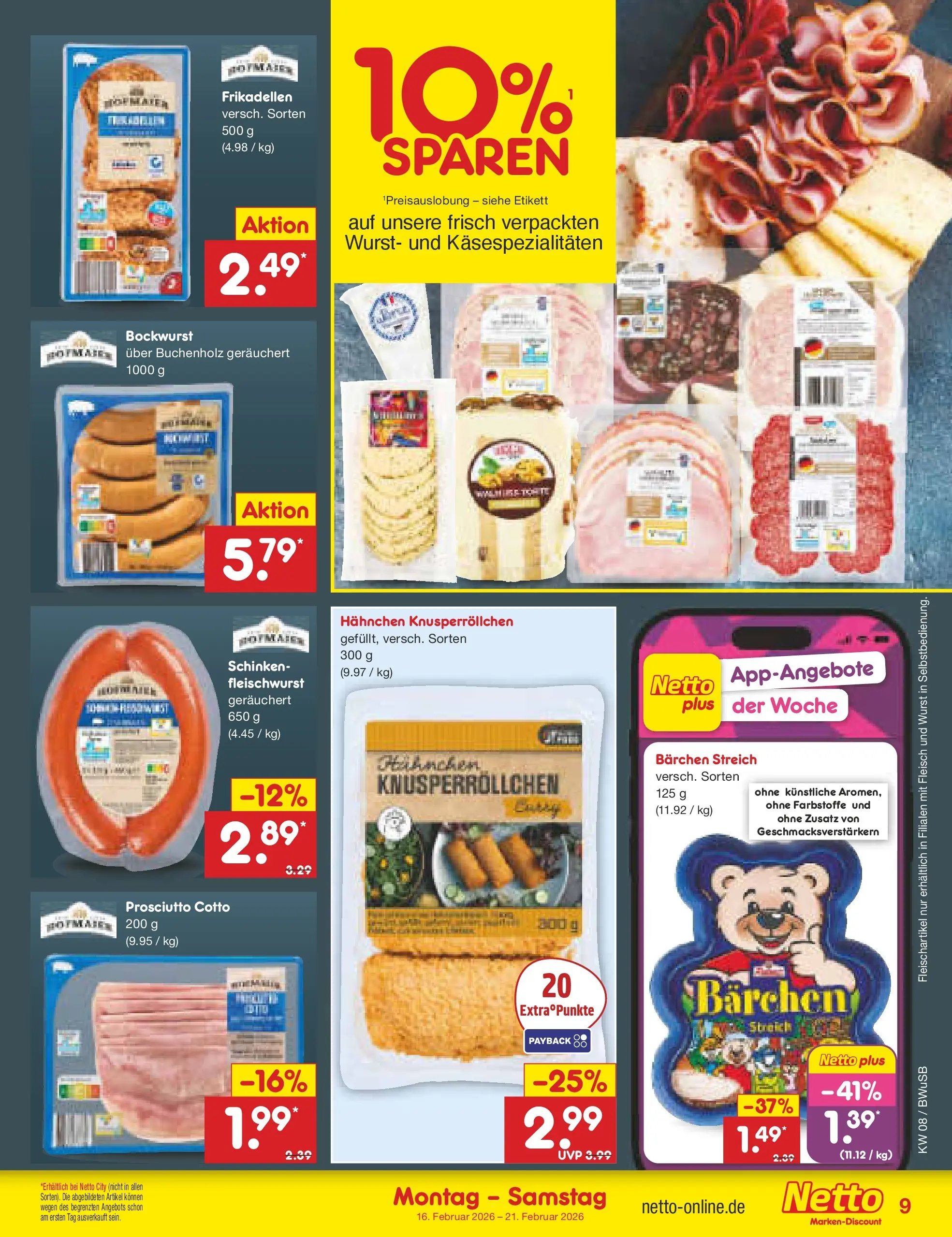 Netto Marken-Discount prospekt Stemwede-Dielingen	 (ab 15.02.2026) » Angebote | Seite: 9 | Produkte: Bockwurst, Hahnchen, Wurst, Fleisch