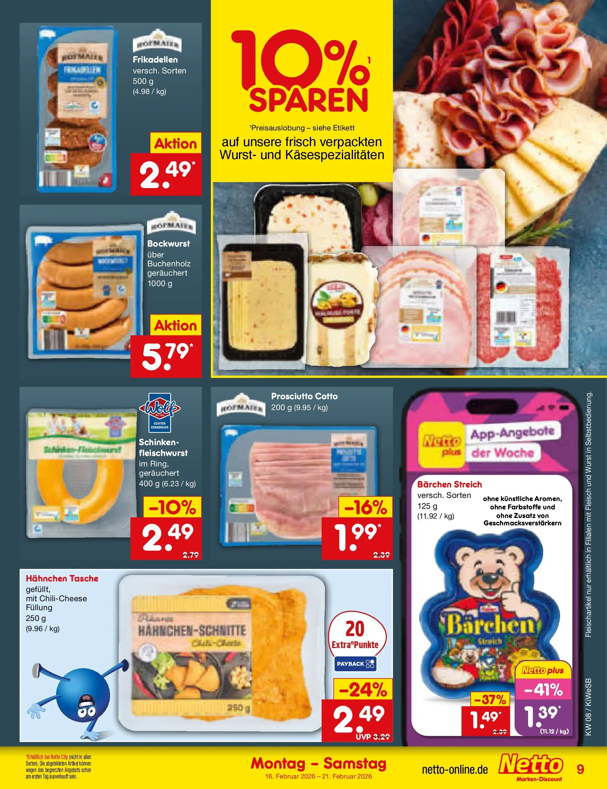 Netto Marken-Discount prospekt Bad Friedrichshall	 (ab 16.02.2026) » Angebote | Seite: 9 | Produkte: Tasche, Bockwurst, Wurst, Fleisch