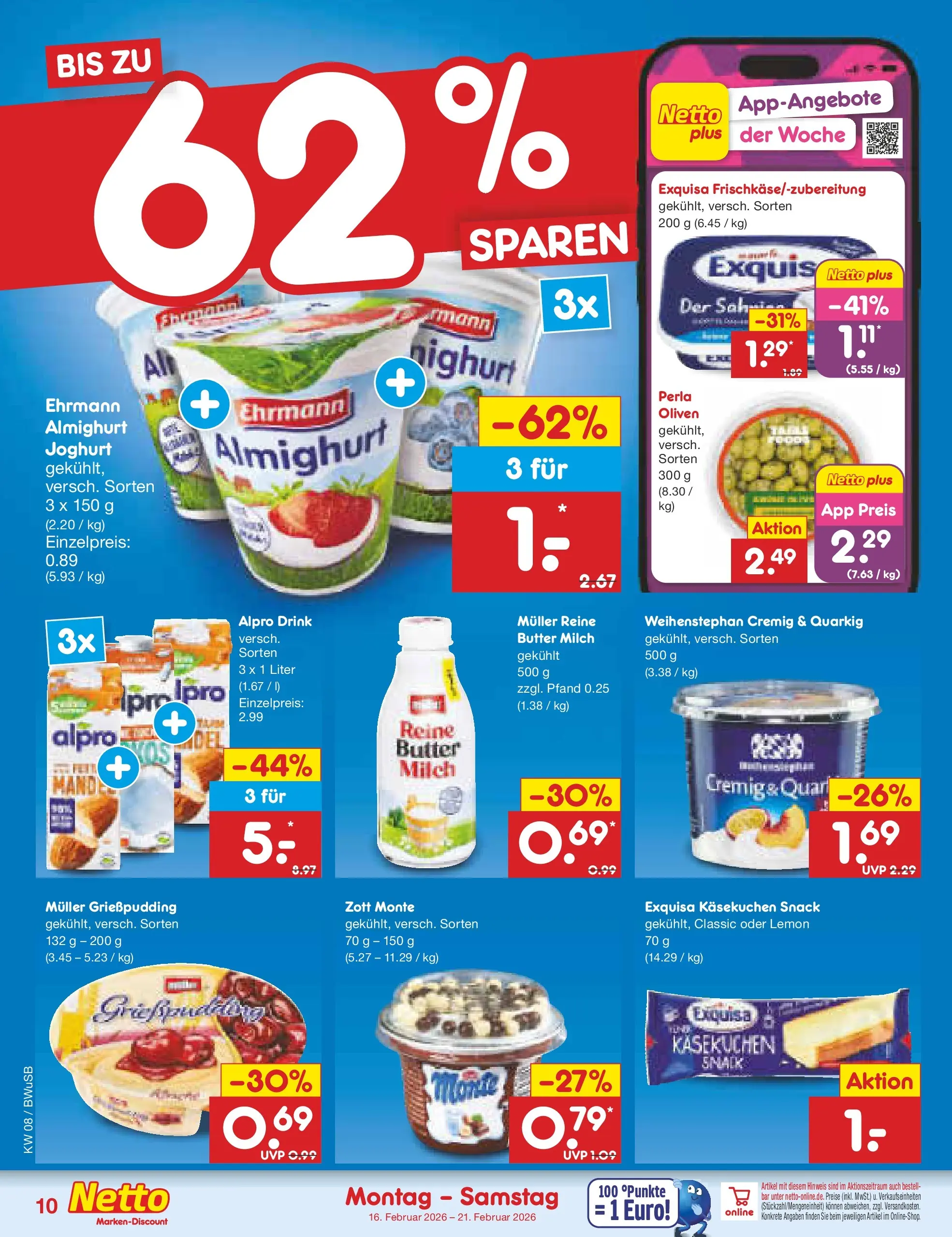 Netto Marken-Discount prospekt Stemwede-Dielingen	 (ab 15.02.2026) » Angebote | Seite: 10 | Produkte: Milch, Joghurt, Exquisa, Alpro