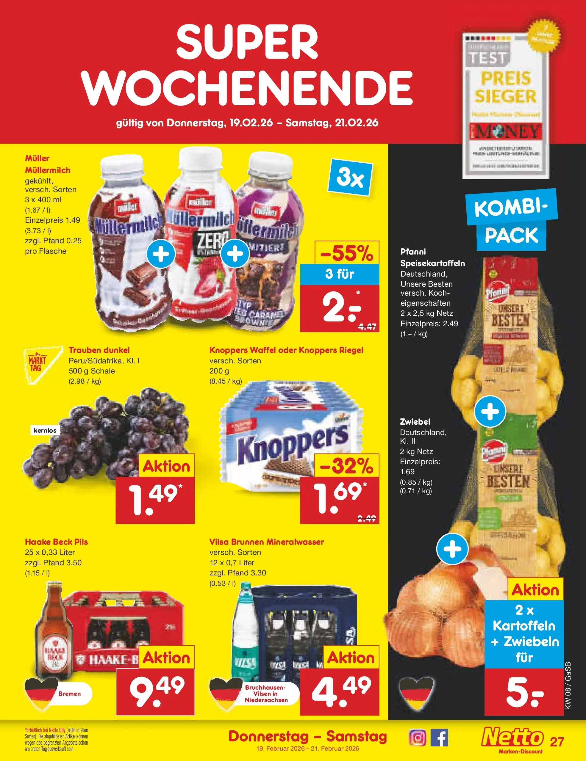 Netto Marken-Discount prospekt Bremen-Lesum	 (ab 16.02.2026) » Angebote | Seite: 41 | Produkte: Kartoffeln, Zwiebeln, Müllermilch, Muller mullermilch