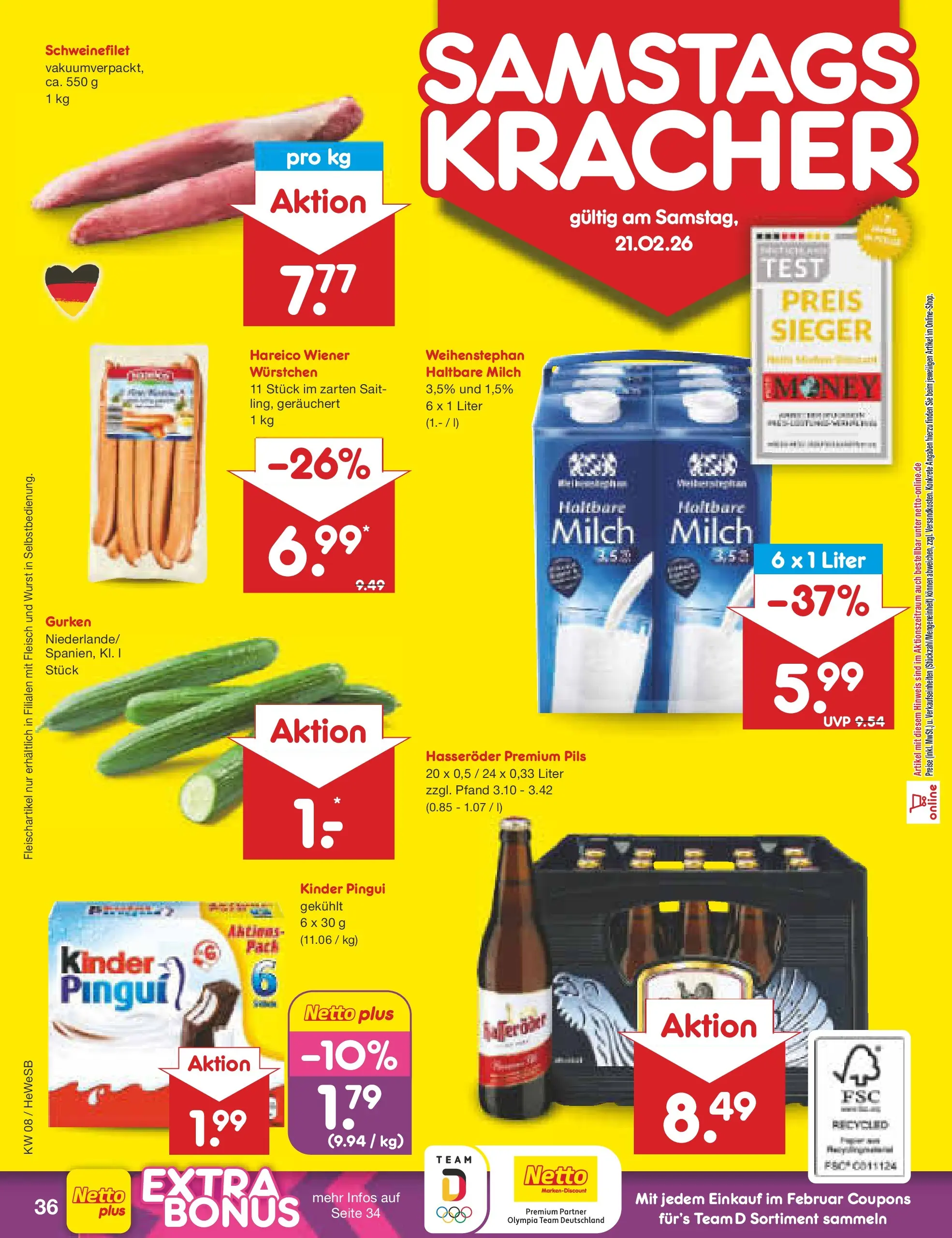 Netto Marken-Discount prospekt Hamburg	 (ab 15.02.2026) » Angebote | Seite: 44 | Produkte: Milch, Pils, Hasseröder, Gurken