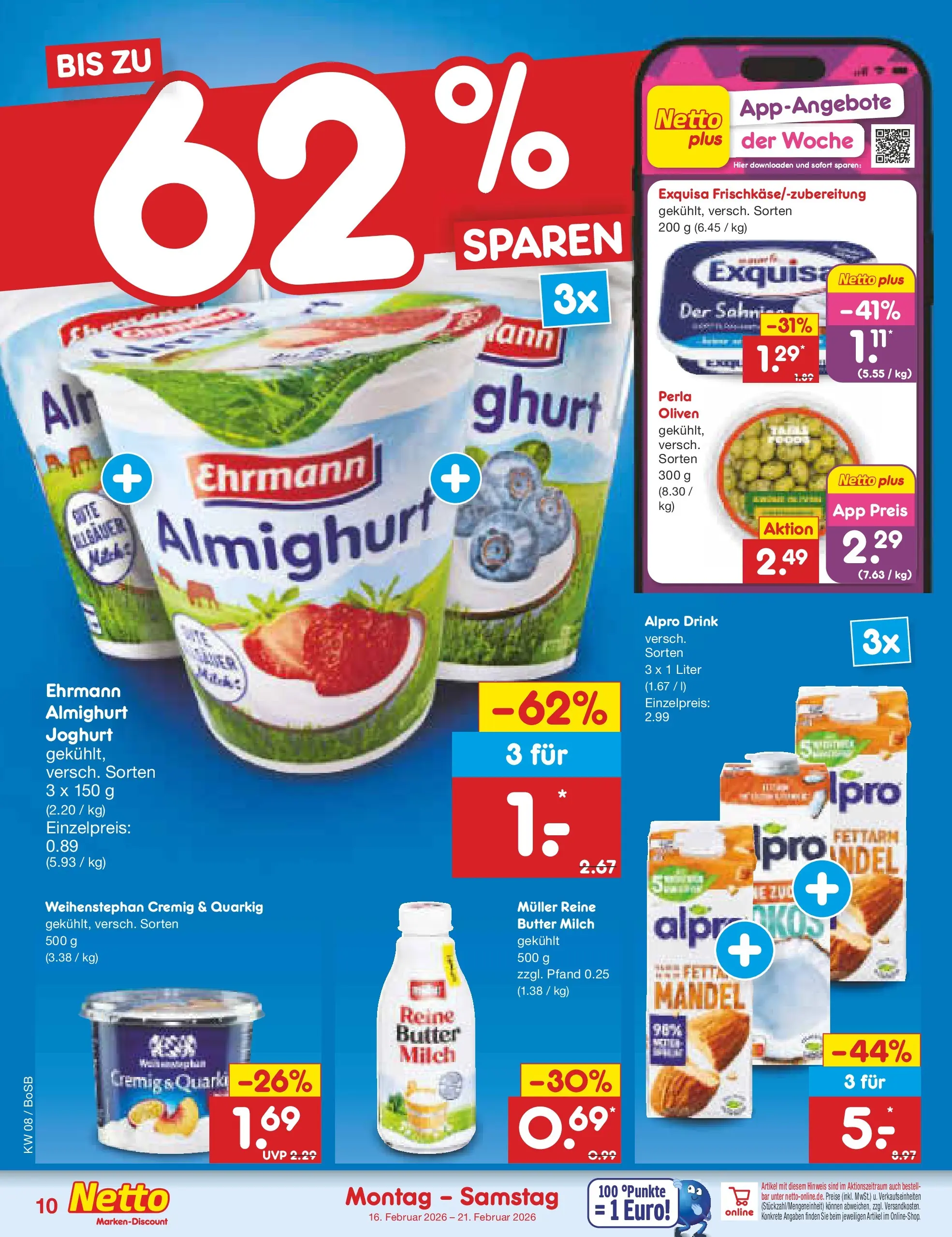 Netto Marken-Discount prospekt Stadtlohn	 (ab 15.02.2026) » Angebote | Seite: 10 | Produkte: Milch, Butter, Joghurt, Exquisa