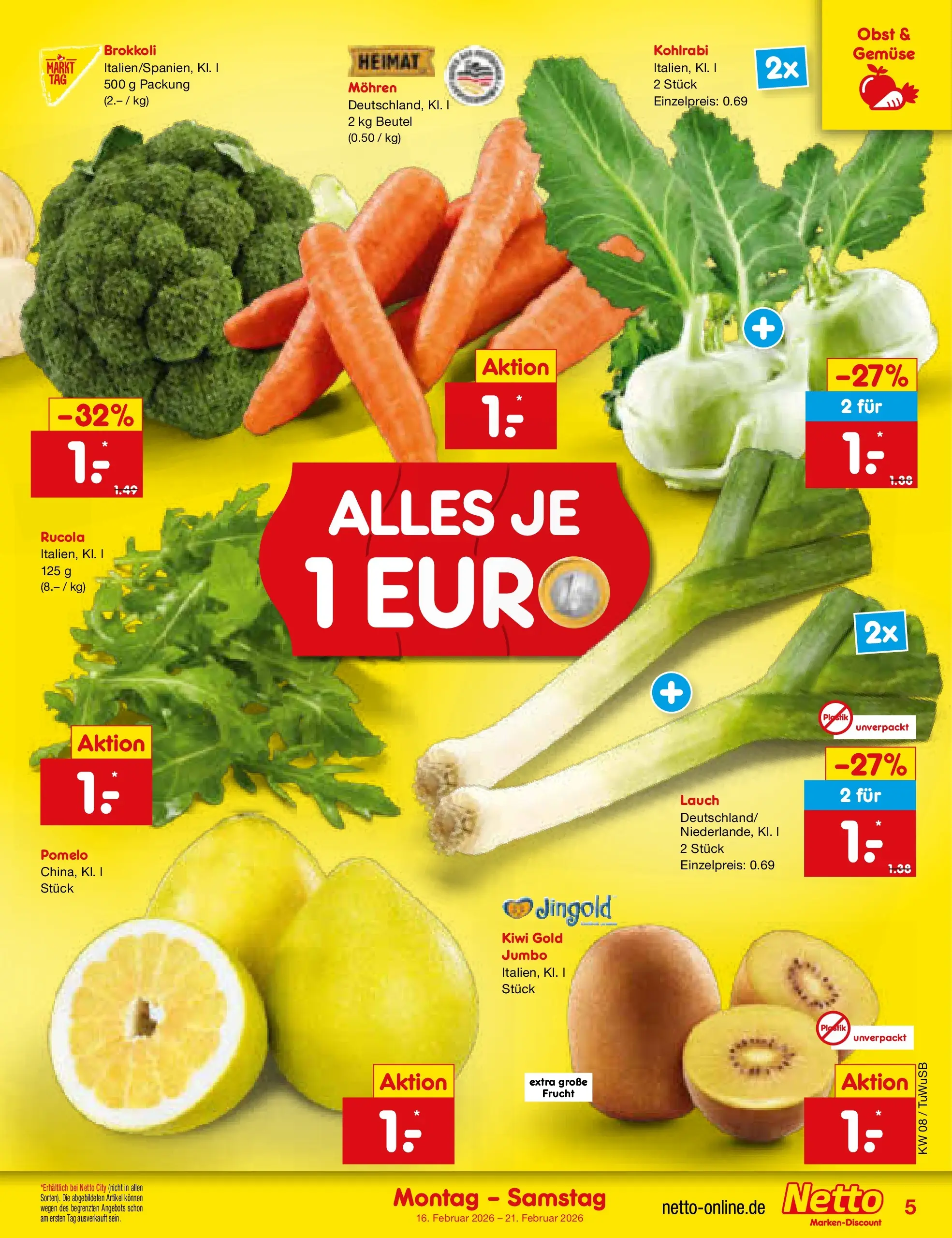 Netto Marken-Discount prospekt Calw-Stammheim	 (ab 15.02.2026) » Angebote | Seite: 5 | Produkte: Rucola, Kohlrabi, Gemüse, Kiwi