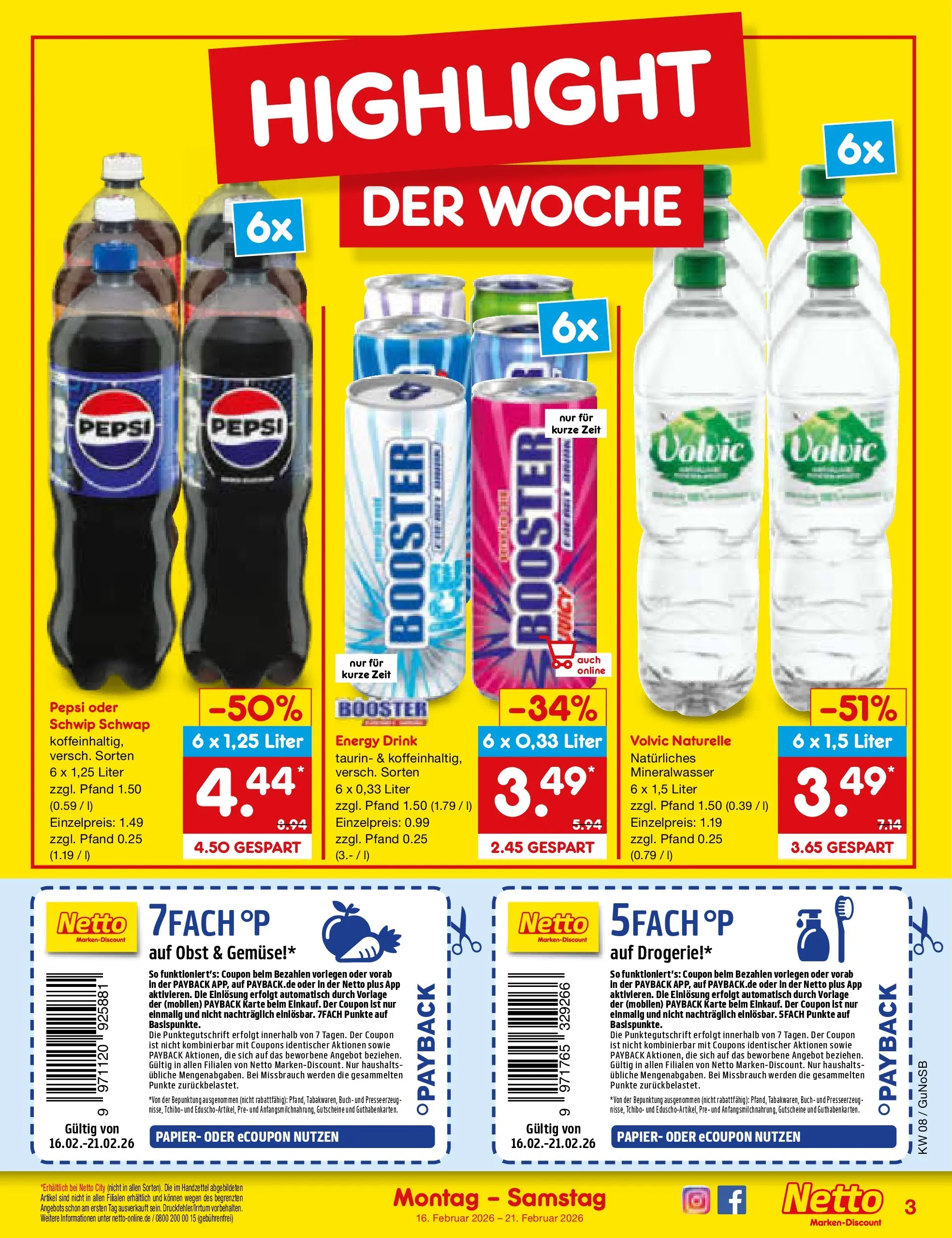 Netto Marken-Discount prospekt Machern	 (ab 15.02.2026) » Angebote | Seite: 3 | Produkte: Energy, Schwip schwap, Mineralwasser, Pepsi