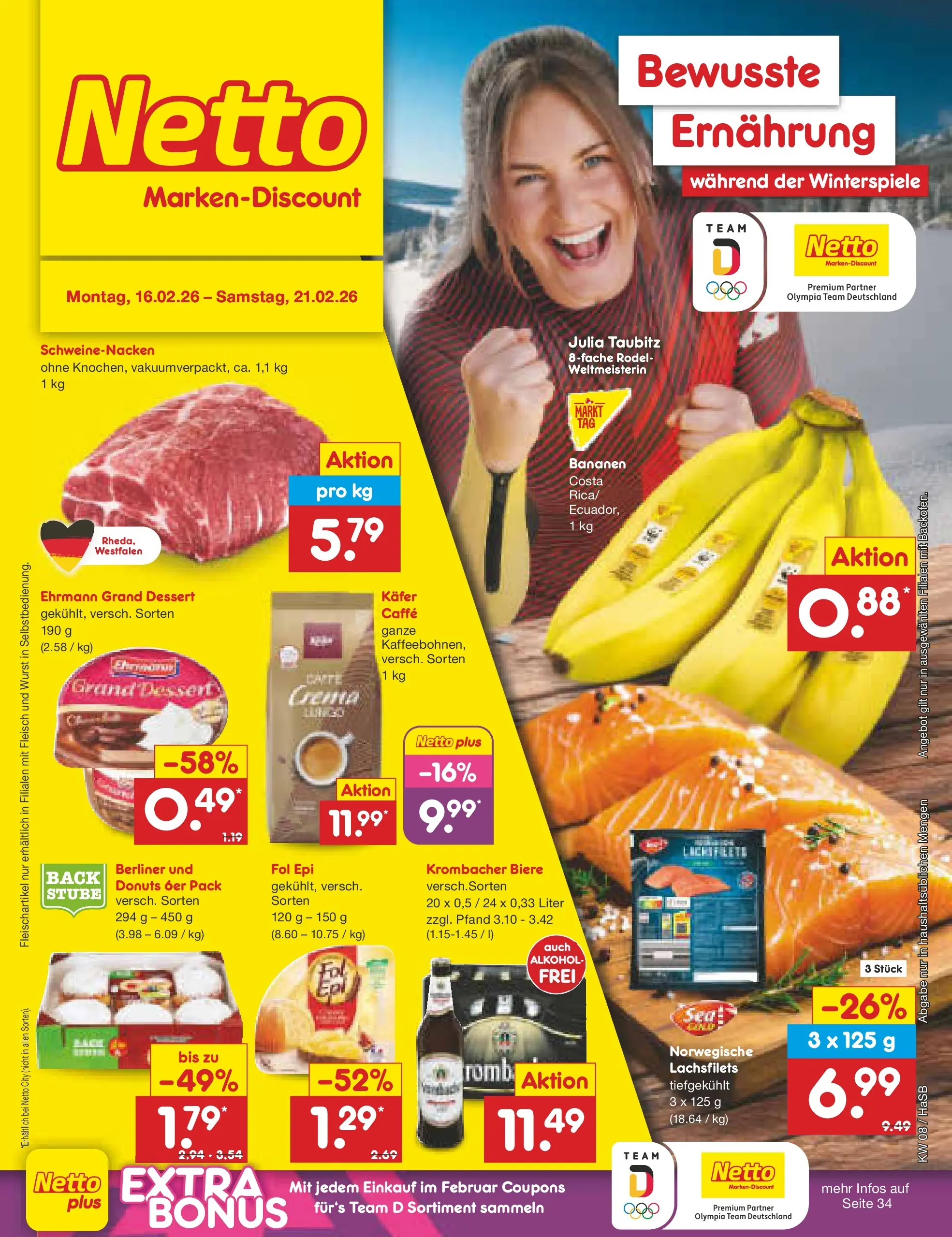 Netto Marken-Discount prospekt Wuppertal	 (ab 16.02.2026) » Angebote | Seite: 1 | Produkte: Berliner, Donuts, Wurst, Krombacher