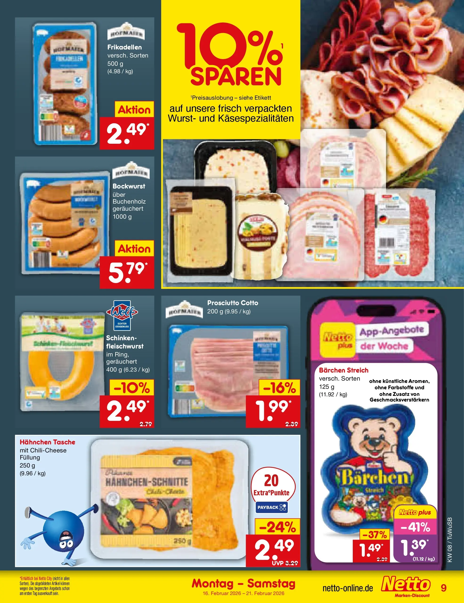 Netto Marken-Discount prospekt Calw-Stammheim	 (ab 15.02.2026) » Angebote | Seite: 9 | Produkte: Tasche, Bockwurst, Hahnchen, Wurst