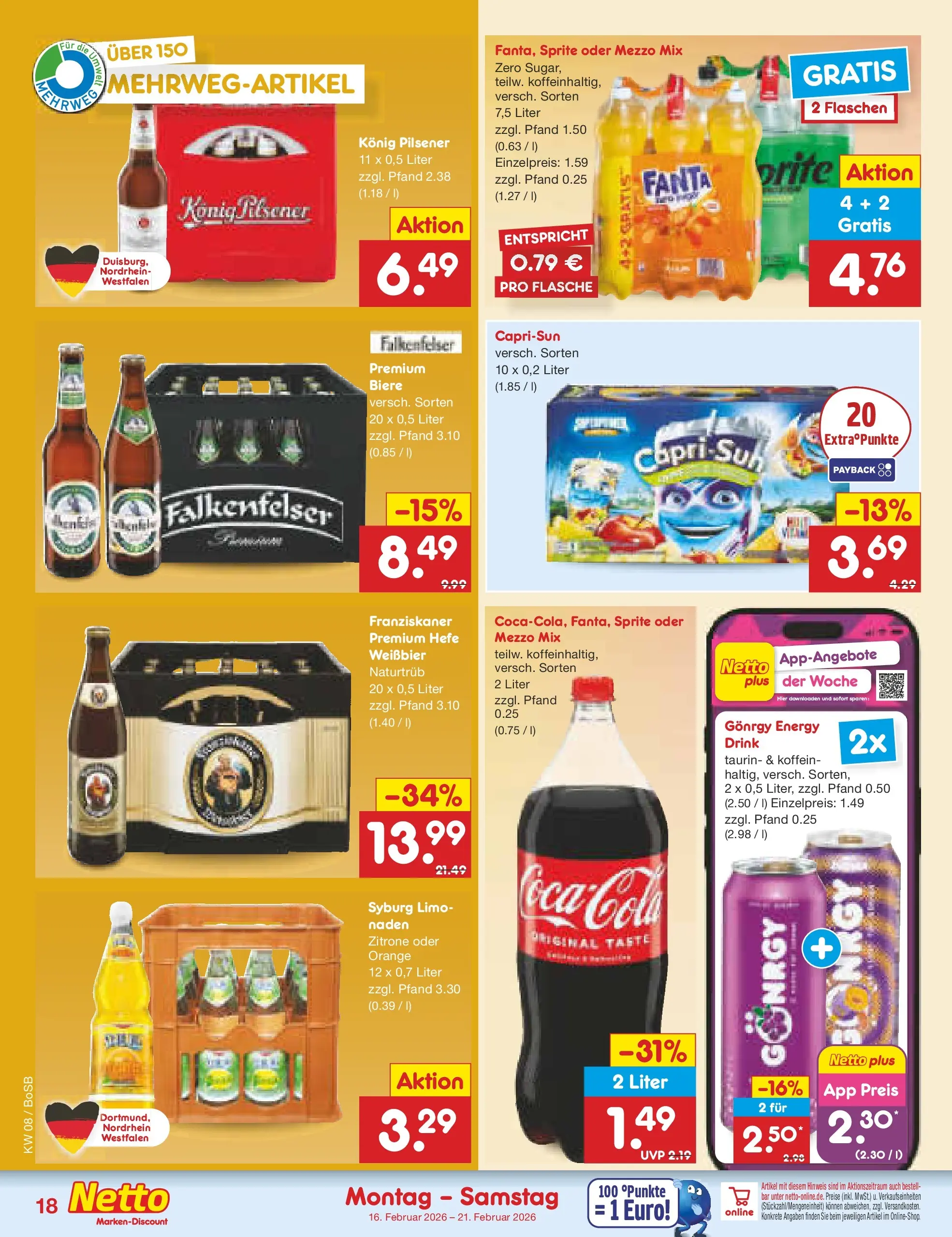 Netto Marken-Discount prospekt Stadtlohn	 (ab 15.02.2026) » Angebote | Seite: 22 | Produkte: Franziskaner, Mezzo mix, Coca cola, Energy