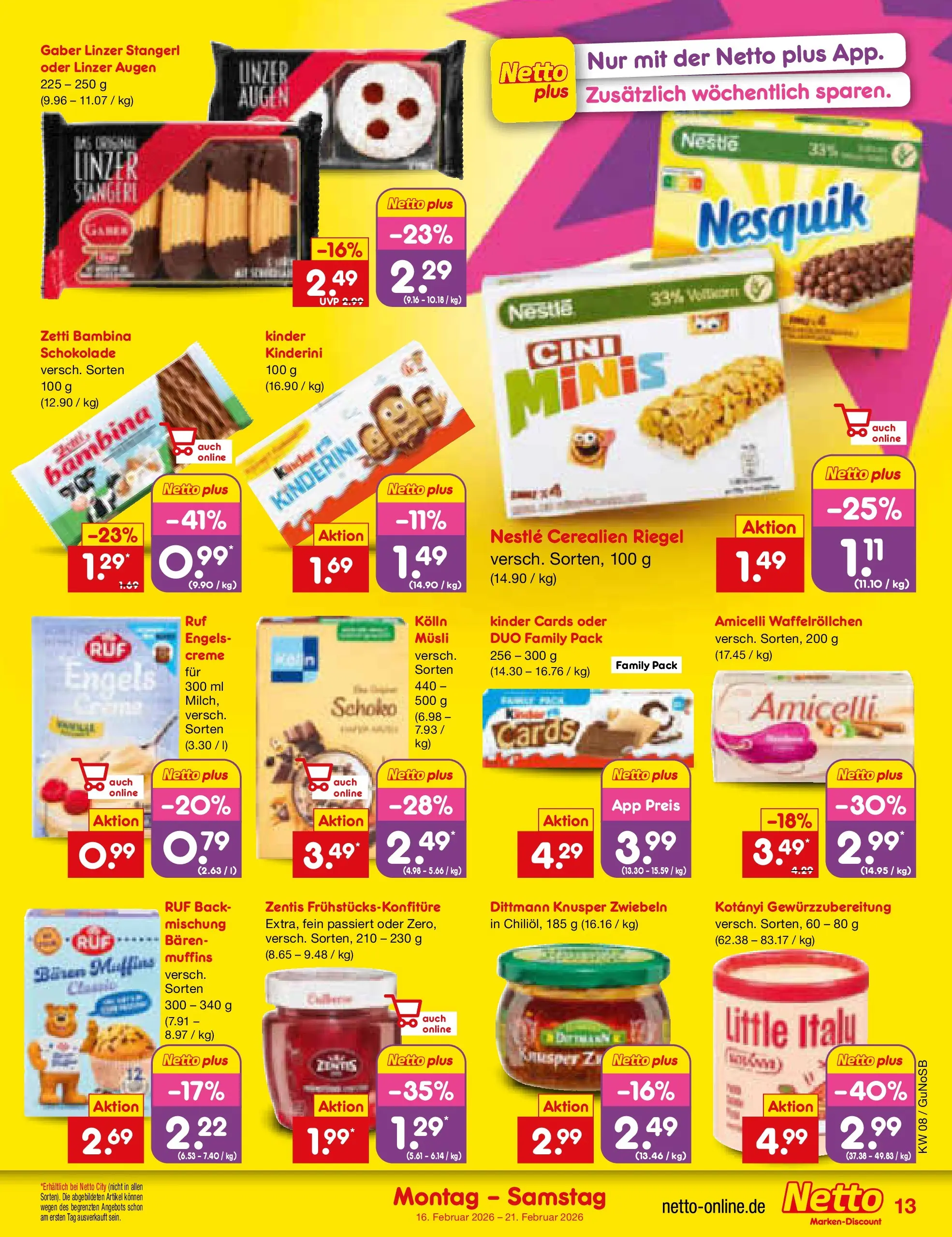 Netto Marken-Discount prospekt Machern	 (ab 15.02.2026) » Angebote | Seite: 13 | Produkte: Kinder schokolade, Nesquik, Kolln, Schokolade