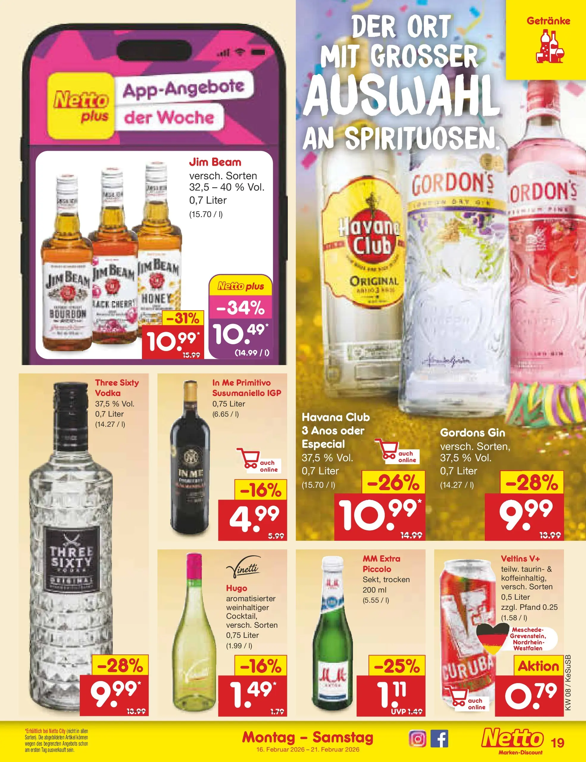 Netto Marken-Discount prospekt Kruft	 (ab 15.02.2026) » Angebote | Seite: 23 | Produkte: Havana club, Gin, Hugo, Veltins