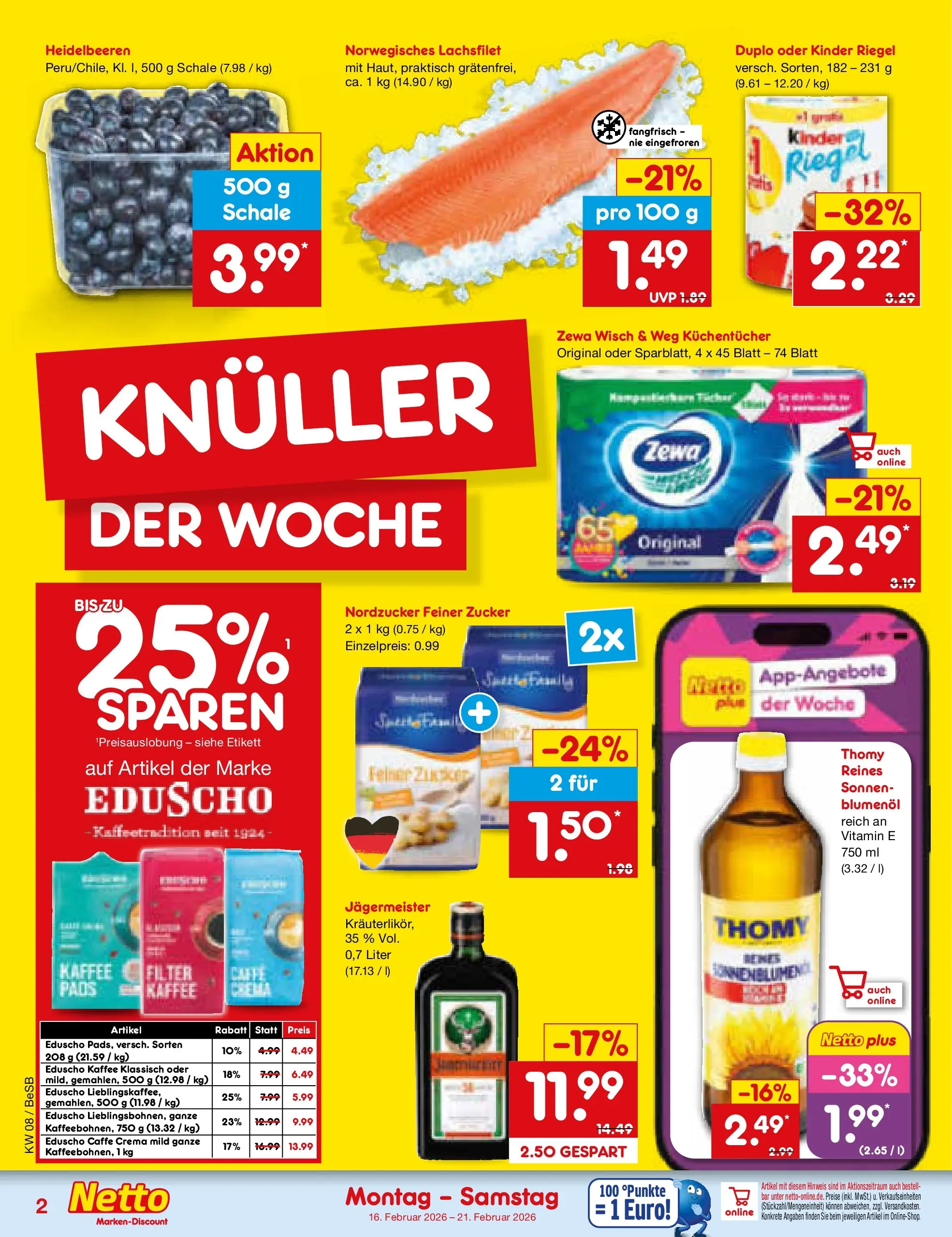 Netto Marken-Discount prospekt Kremmen	 (ab 16.02.2026) » Angebote | Seite: 2 | Produkte: Kaffee, Heidelbeeren, Jägermeister, Eduscho