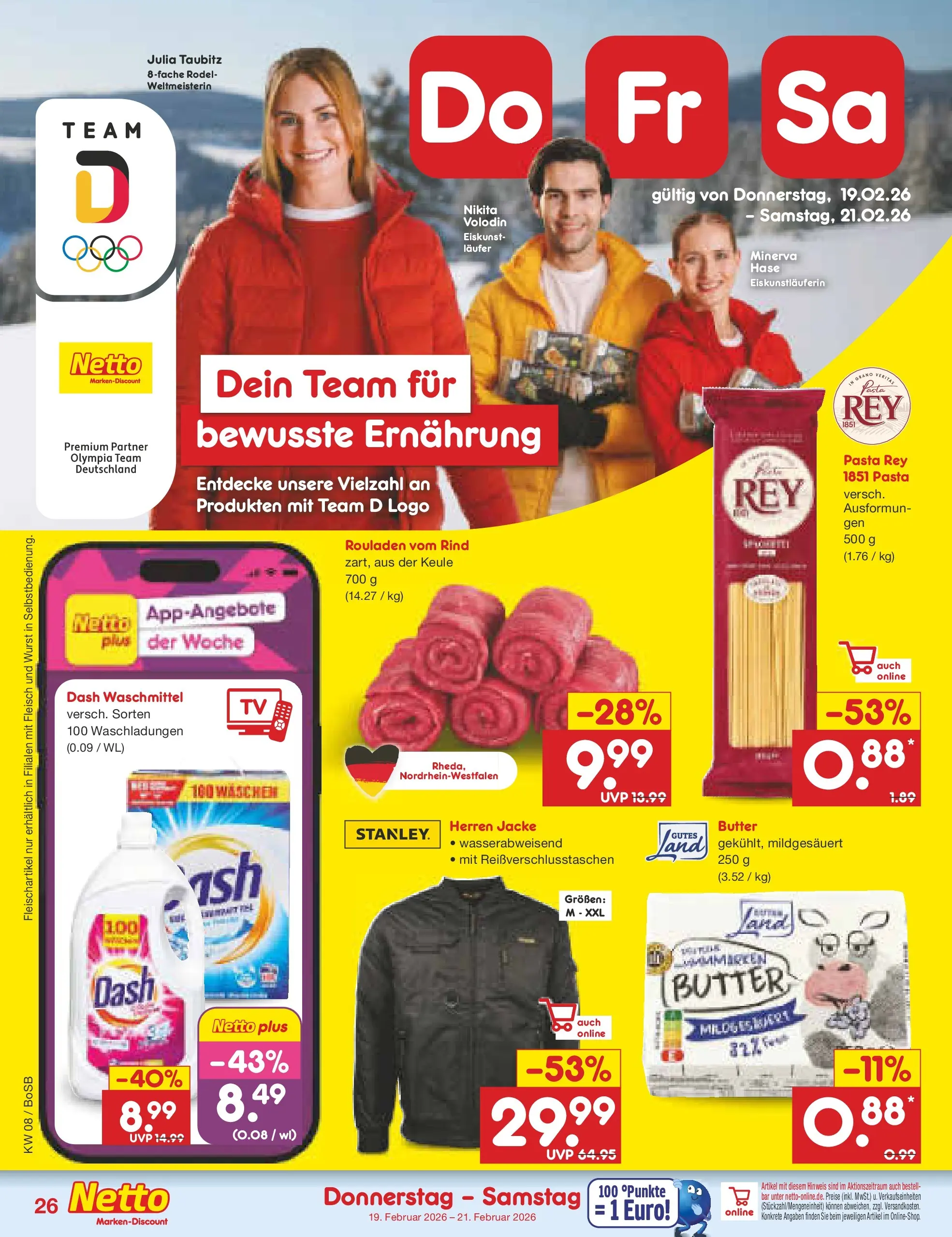 Netto Marken-Discount prospekt Stadtlohn	 (ab 15.02.2026) » Angebote | Seite: 40 | Produkte: Butter, Jacke, Pasta, Fleisch