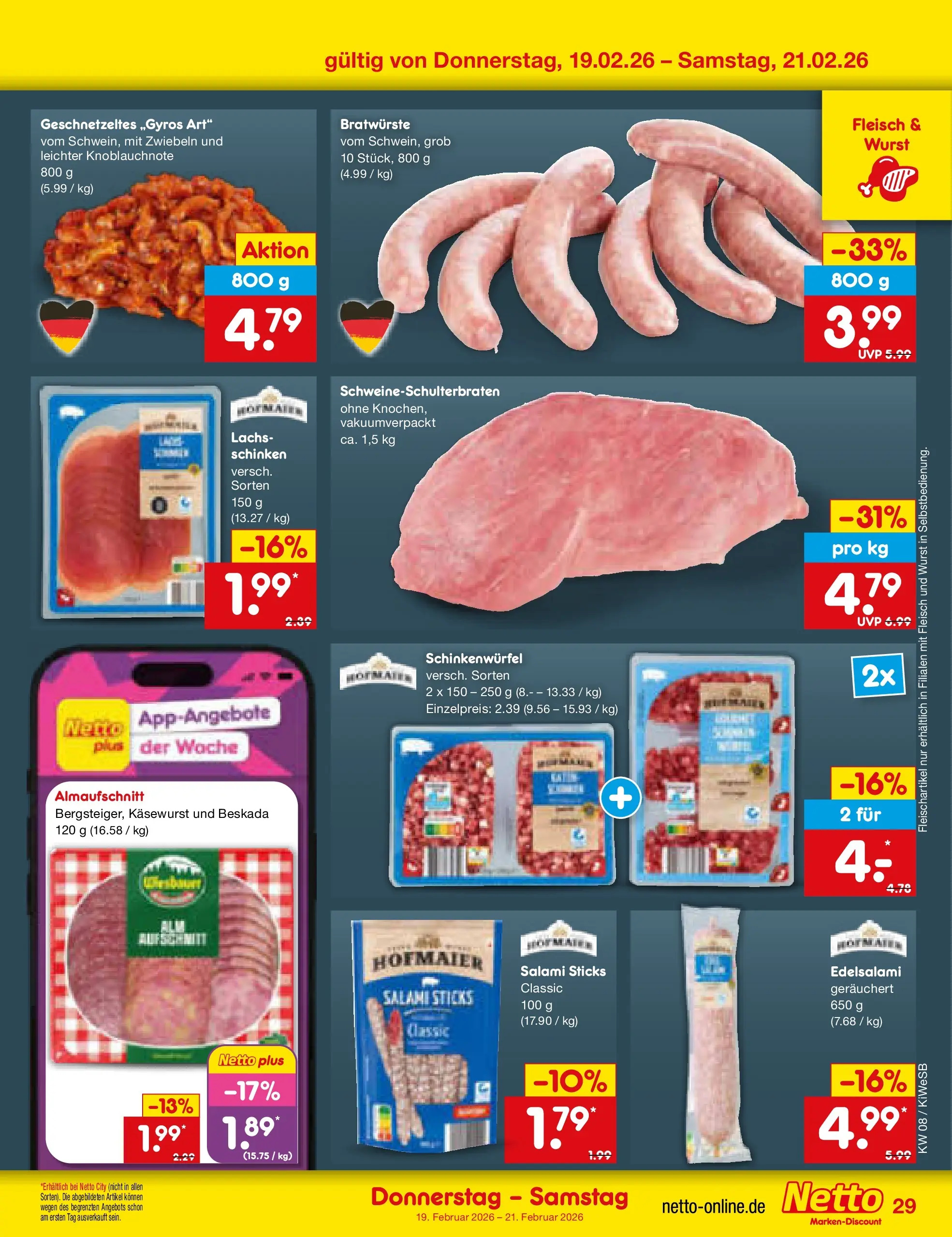 Netto Marken-Discount prospekt Bad Friedrichshall	 (ab 16.02.2026) » Angebote | Seite: 43 | Produkte: Lachs, Zwiebeln, Wurst, Salami