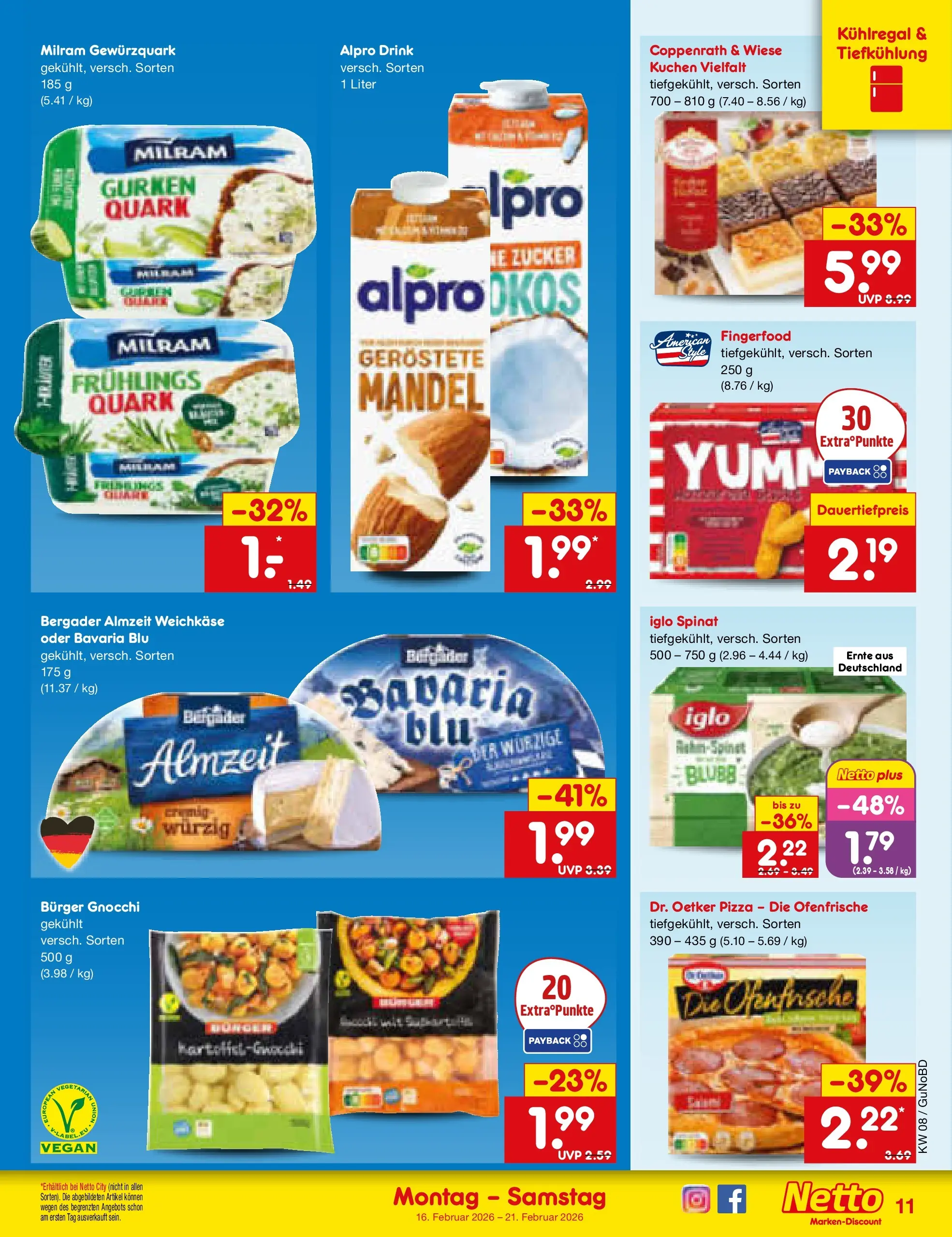 Netto Marken-Discount prospekt Augustusburg	 (ab 15.02.2026) » Angebote | Seite: 11 | Produkte: Ofenfrische, Alpro, Milram, Kuchen