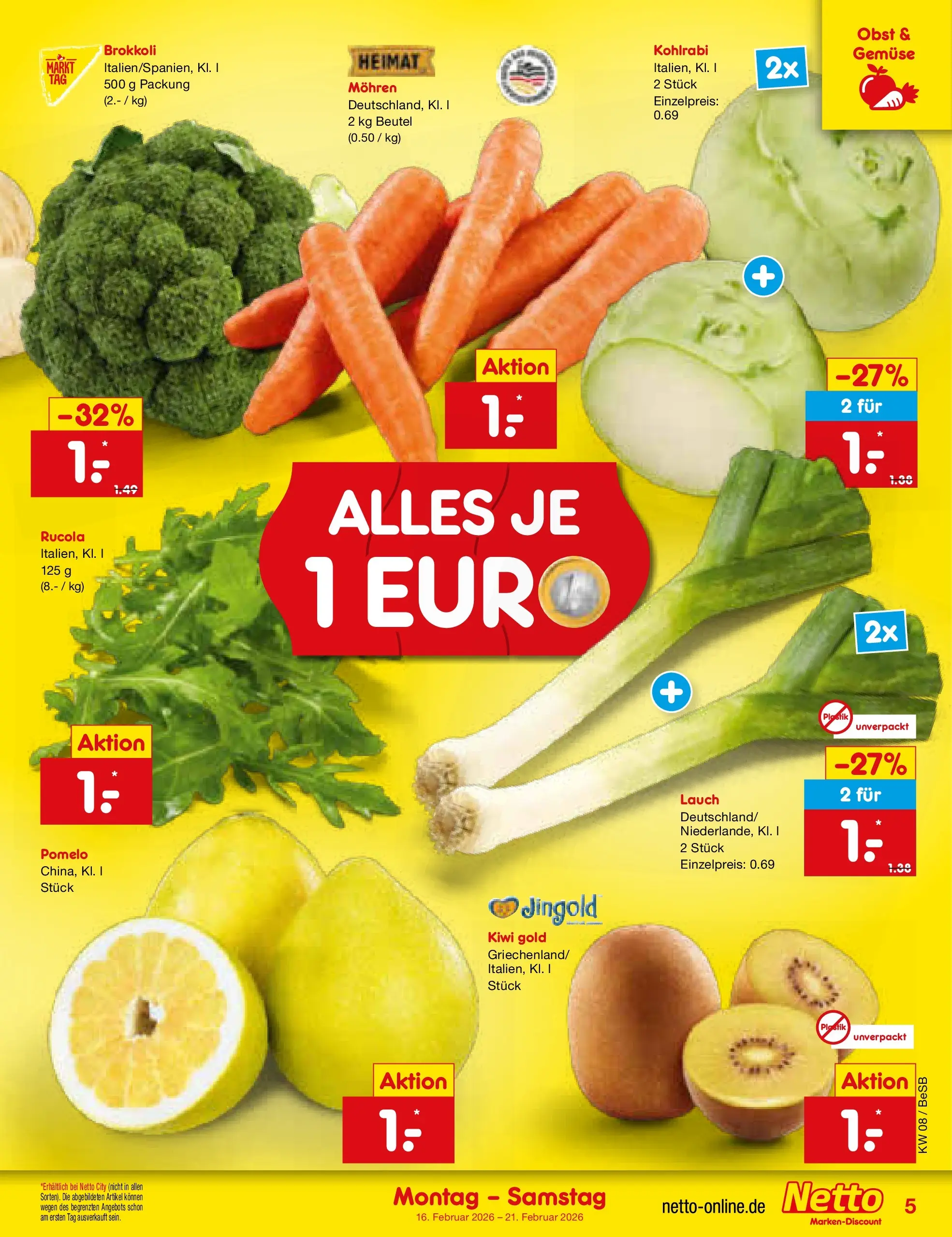 Netto Marken-Discount prospekt Kremmen	 (ab 16.02.2026) » Angebote | Seite: 5 | Produkte: Kohlrabi, Gemüse, Brokkoli, Kiwi