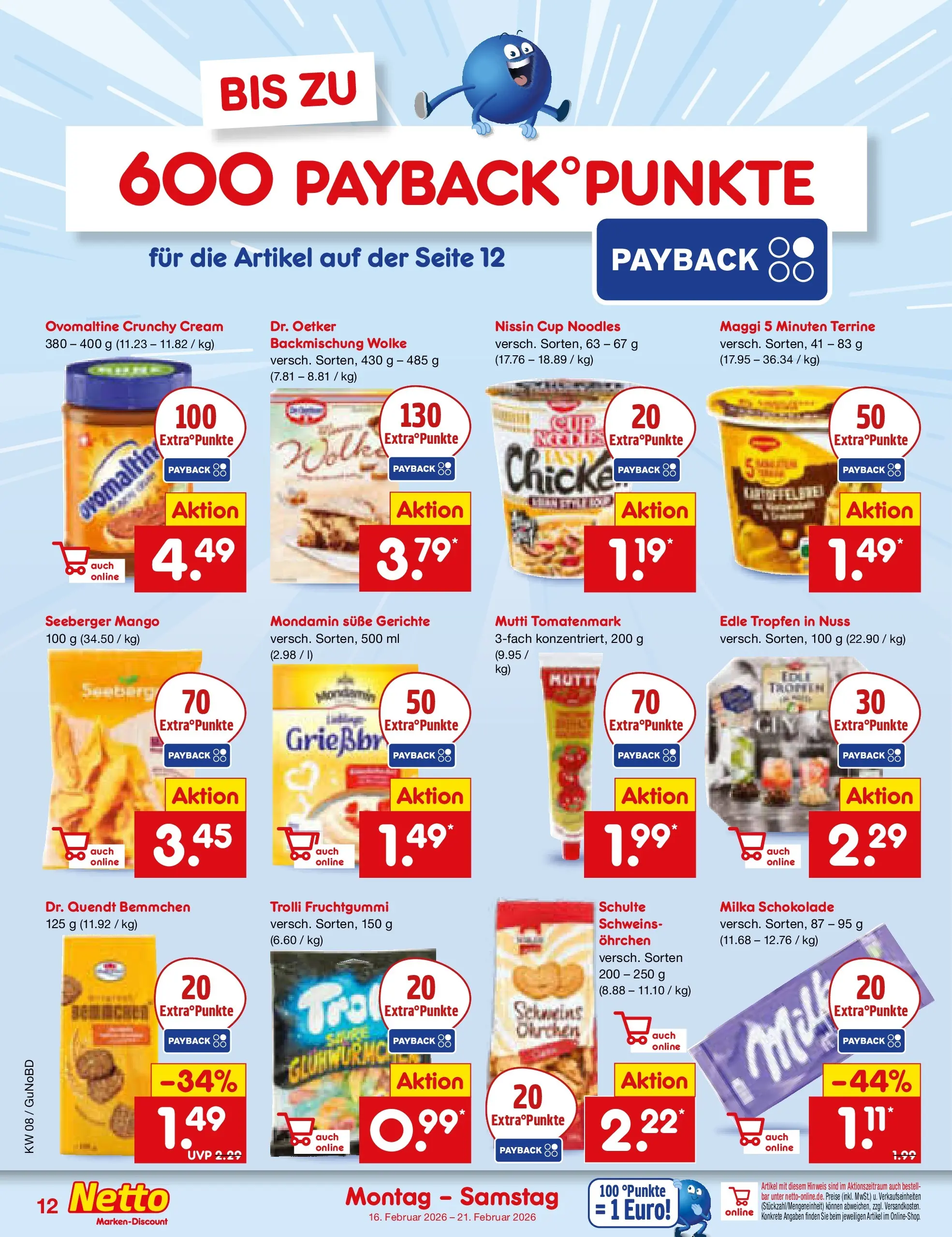 Netto Marken-Discount prospekt Augustusburg	 (ab 15.02.2026) » Angebote | Seite: 12 | Produkte: Ovomaltine, Milka schokolade, Milka, Mango