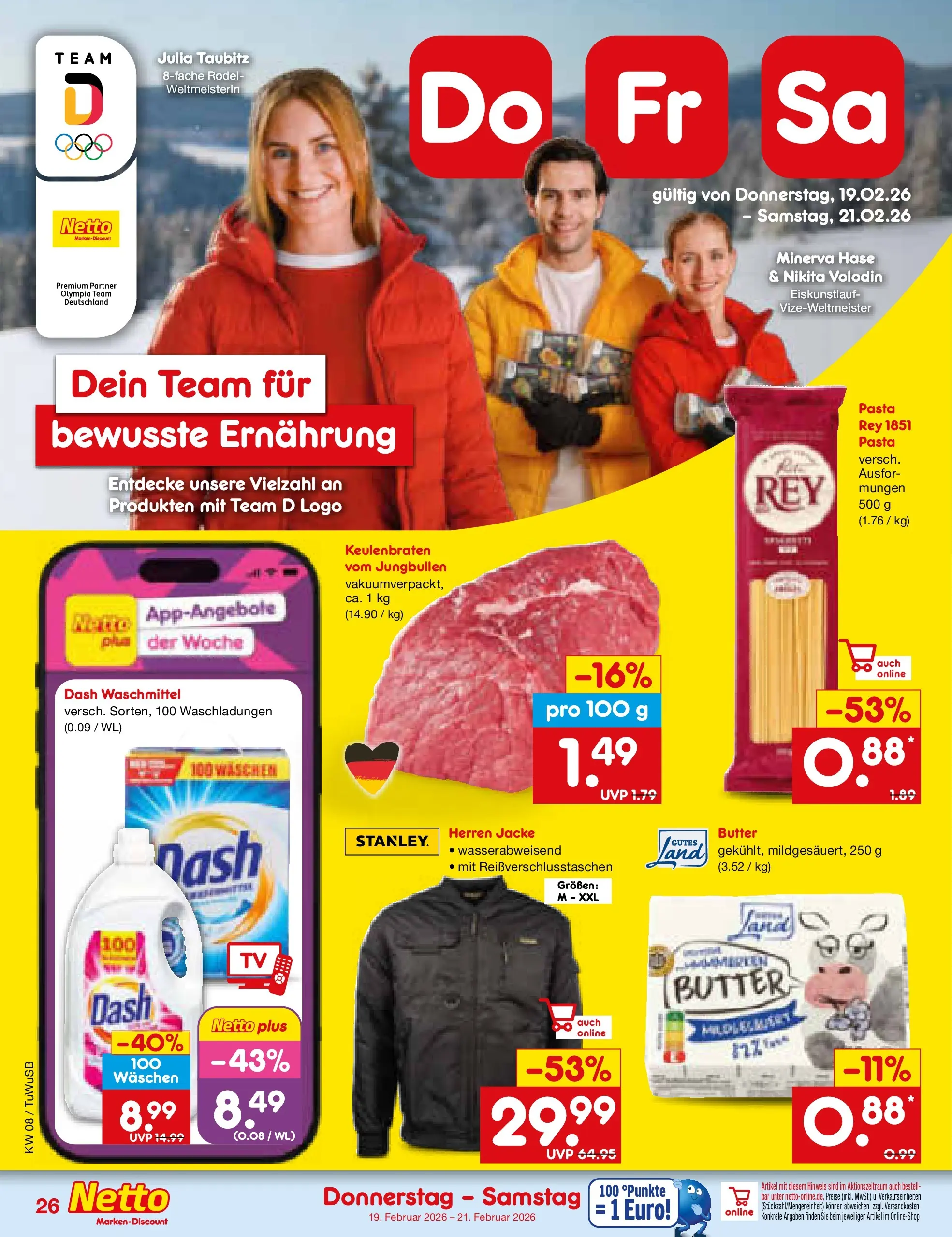 Netto Marken-Discount prospekt Calw-Stammheim	 (ab 15.02.2026) » Angebote | Seite: 40 | Produkte: Butter, Waschmittel, Jacke, Pasta