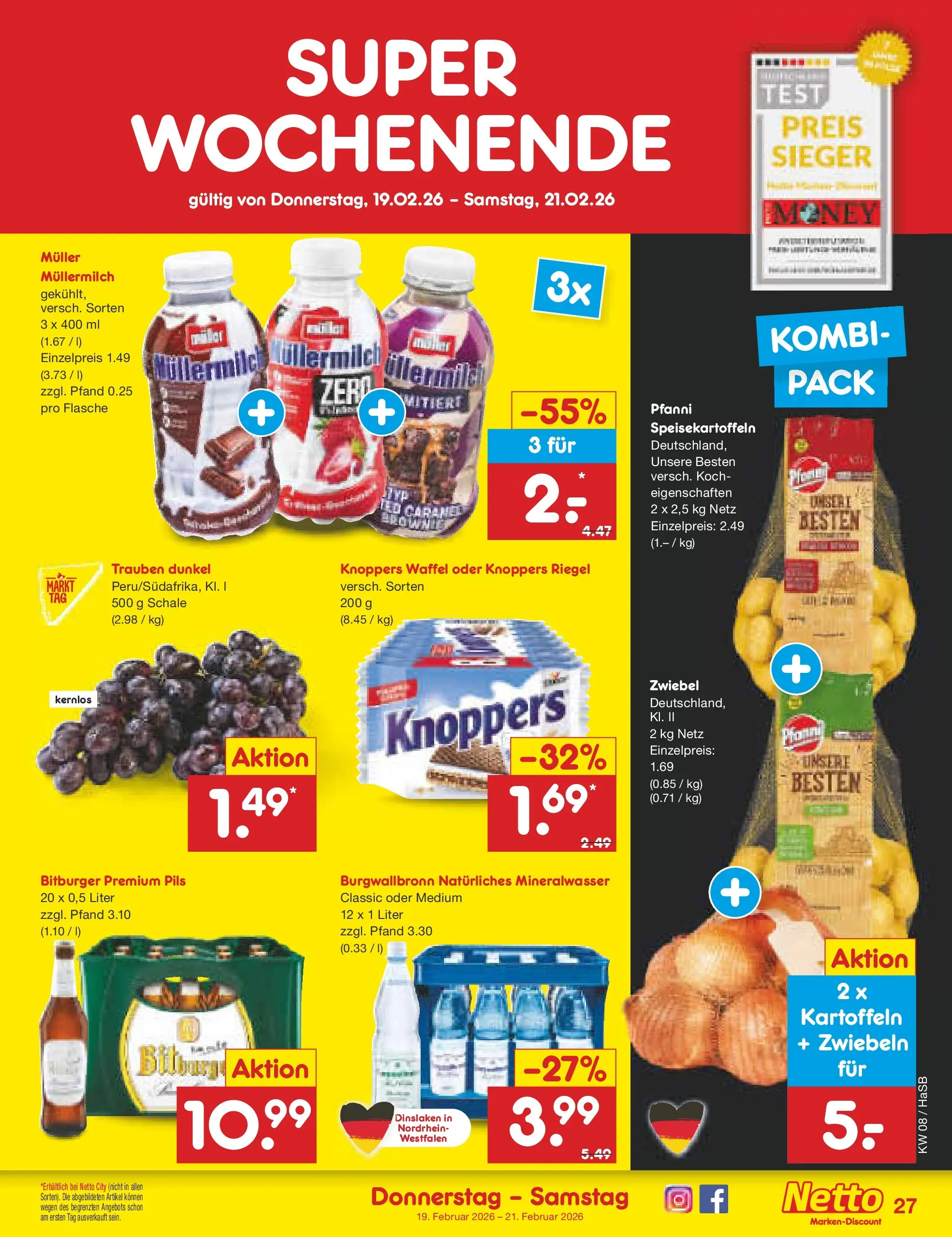 Netto Marken-Discount prospekt Wuppertal	 (ab 16.02.2026) » Angebote | Seite: 41 | Produkte: Bitburger, Pils, Knoppers, Muller mullermilch