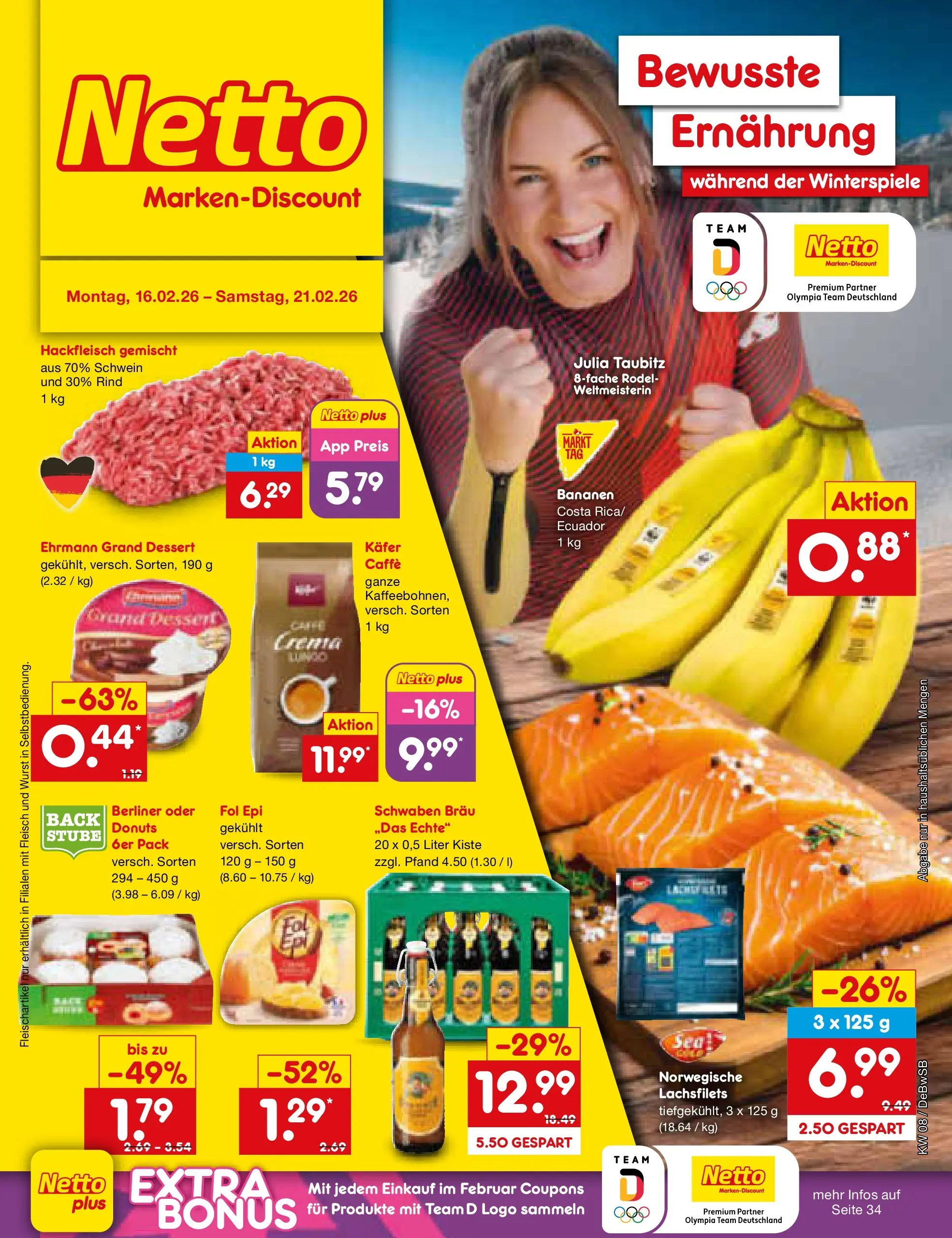 Netto Marken-Discount prospekt Waiblingen-Bittenfeld	 (ab 15.02.2026) » Angebote | Seite: 1 | Produkte: Berliner, Ehrmann grand dessert, Wurst, Hackfleisch