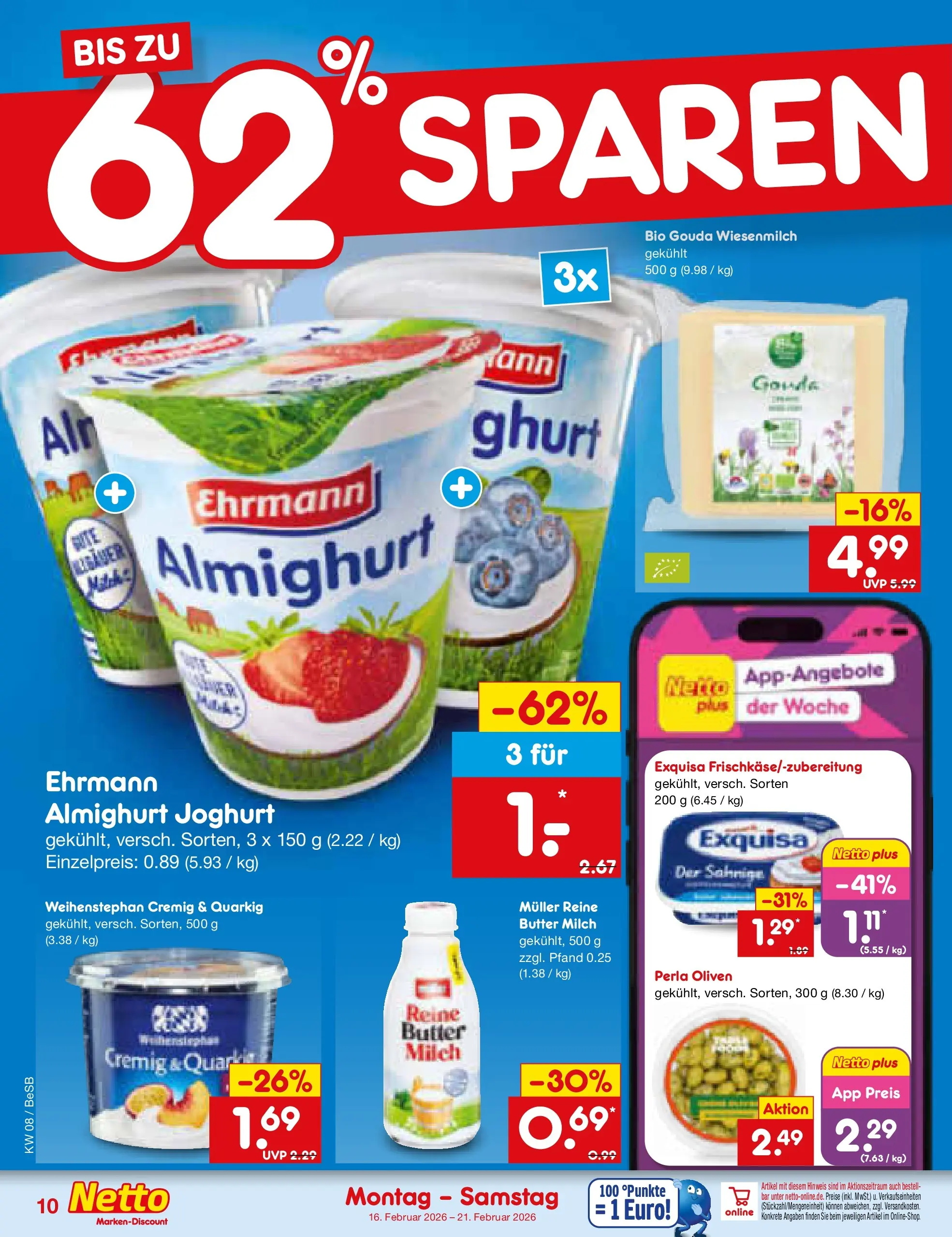 Netto Marken-Discount prospekt Kremmen	 (ab 16.02.2026) » Angebote | Seite: 10 | Produkte: Butter, Joghurt, Gouda, Exquisa