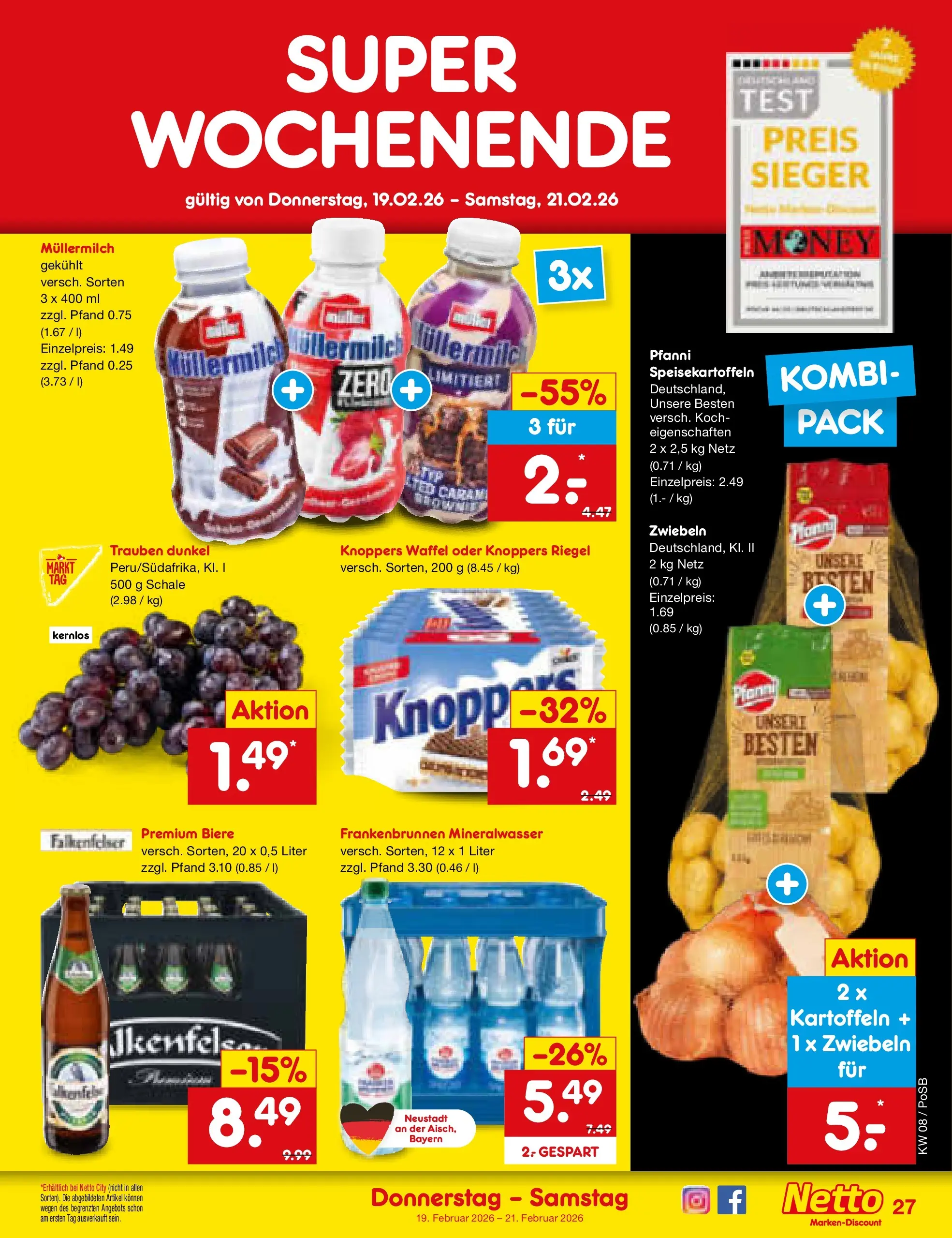 Netto Marken-Discount prospekt Regensburg	 (ab 15.02.2026) » Angebote | Seite: 35 | Produkte: Mineralwasser, Kartoffeln, Zwiebeln, Müllermilch