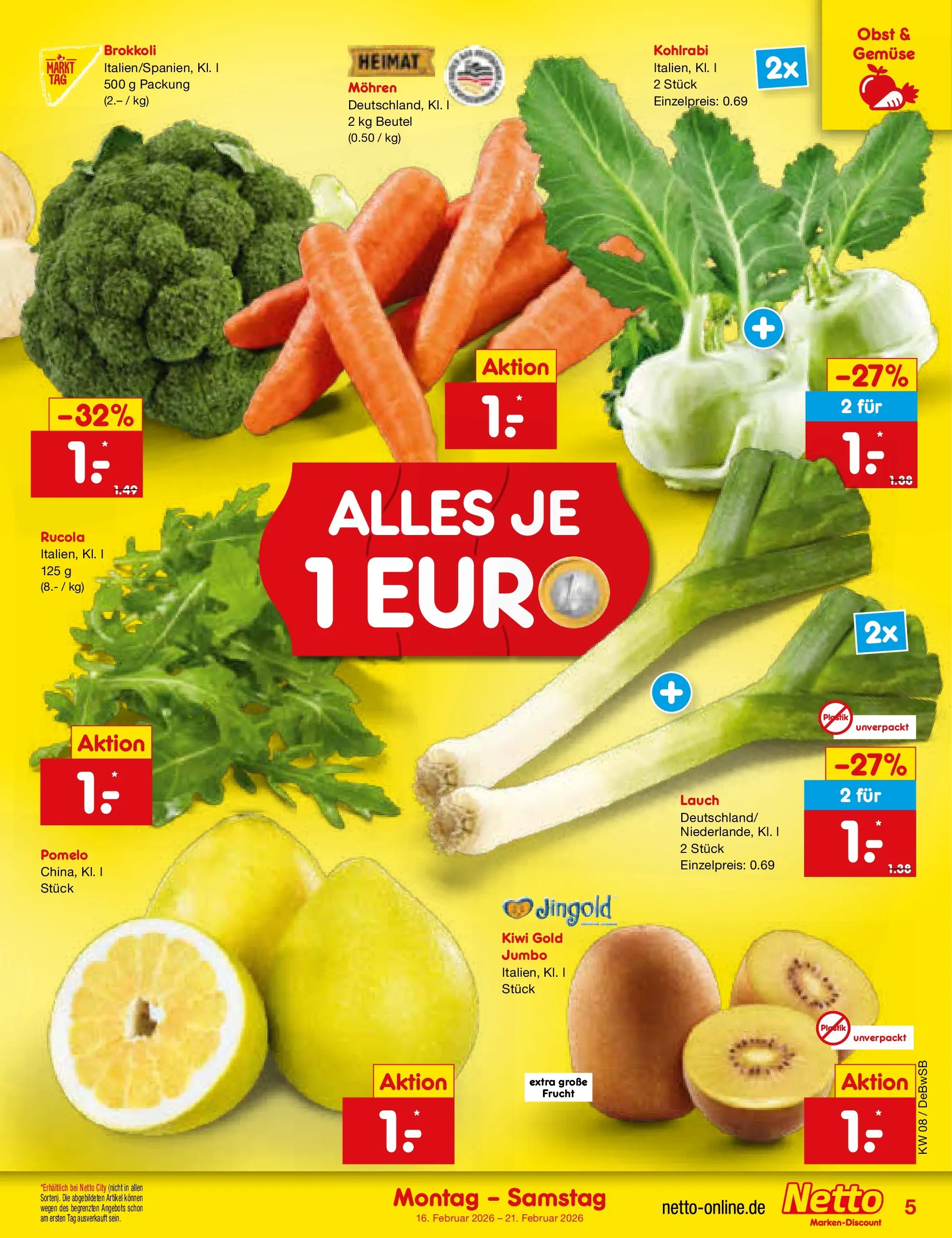 Netto Marken-Discount prospekt Waiblingen-Bittenfeld	 (ab 15.02.2026) » Angebote | Seite: 5 | Produkte: Rucola, Kohlrabi, Mohren, Brokkoli