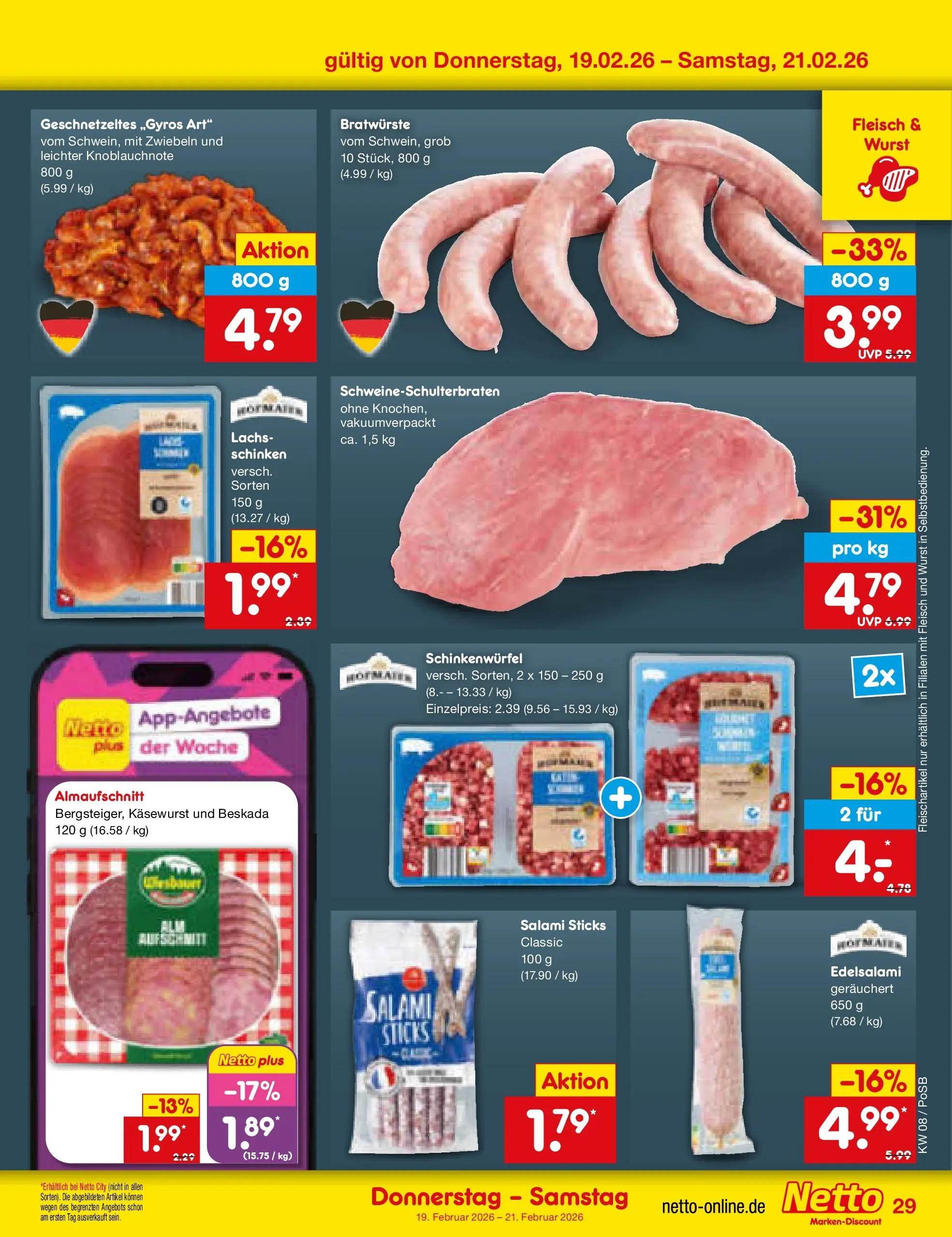 Netto Marken-Discount prospekt Regensburg	 (ab 15.02.2026) » Angebote | Seite: 37 | Produkte: Zwiebeln, Wurst, Schinken, Fleisch
