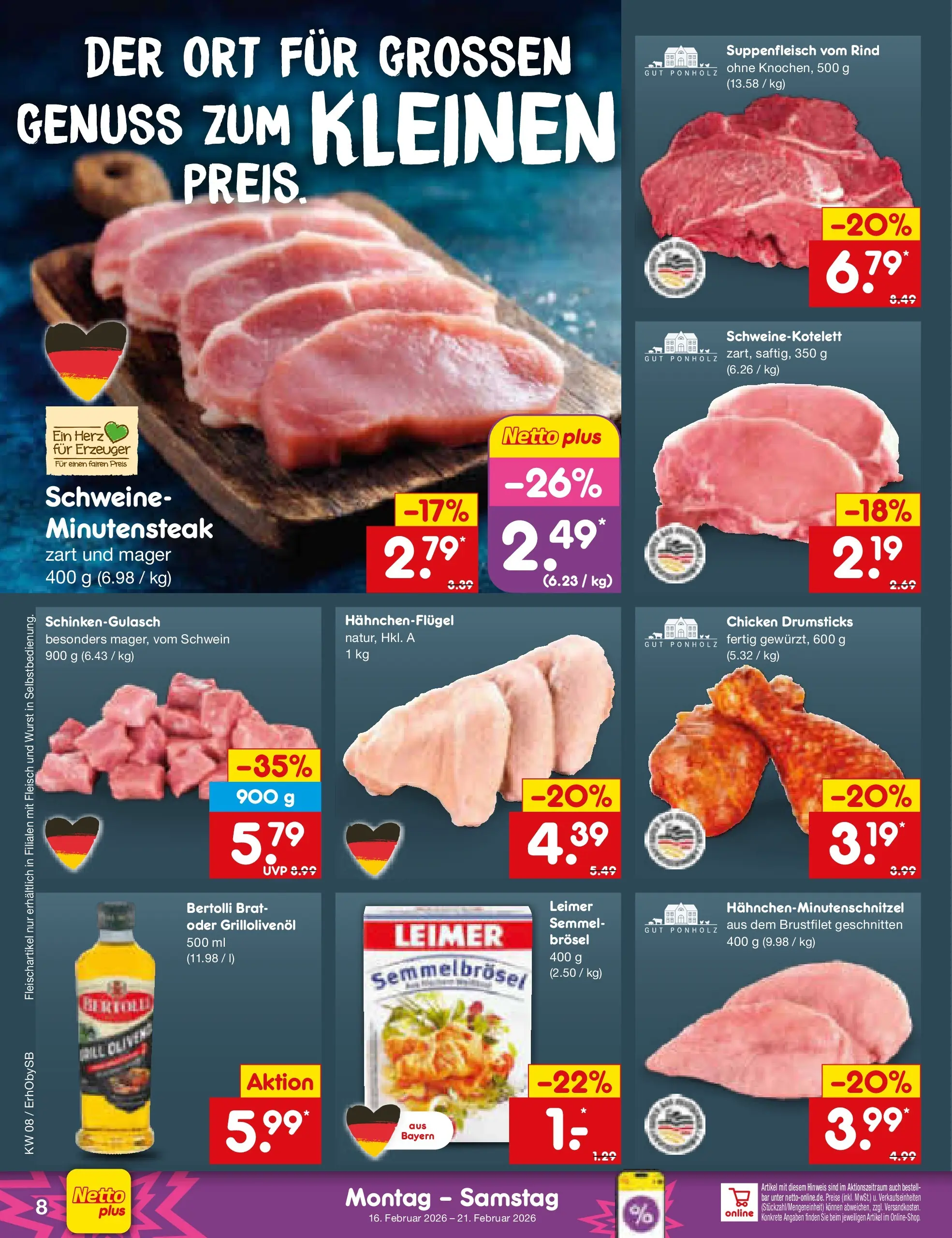 Netto Marken-Discount prospekt Mauern	 (ab 16.02.2026) » Angebote | Seite: 8 | Produkte: Suppenfleisch, Wurst, Fleisch